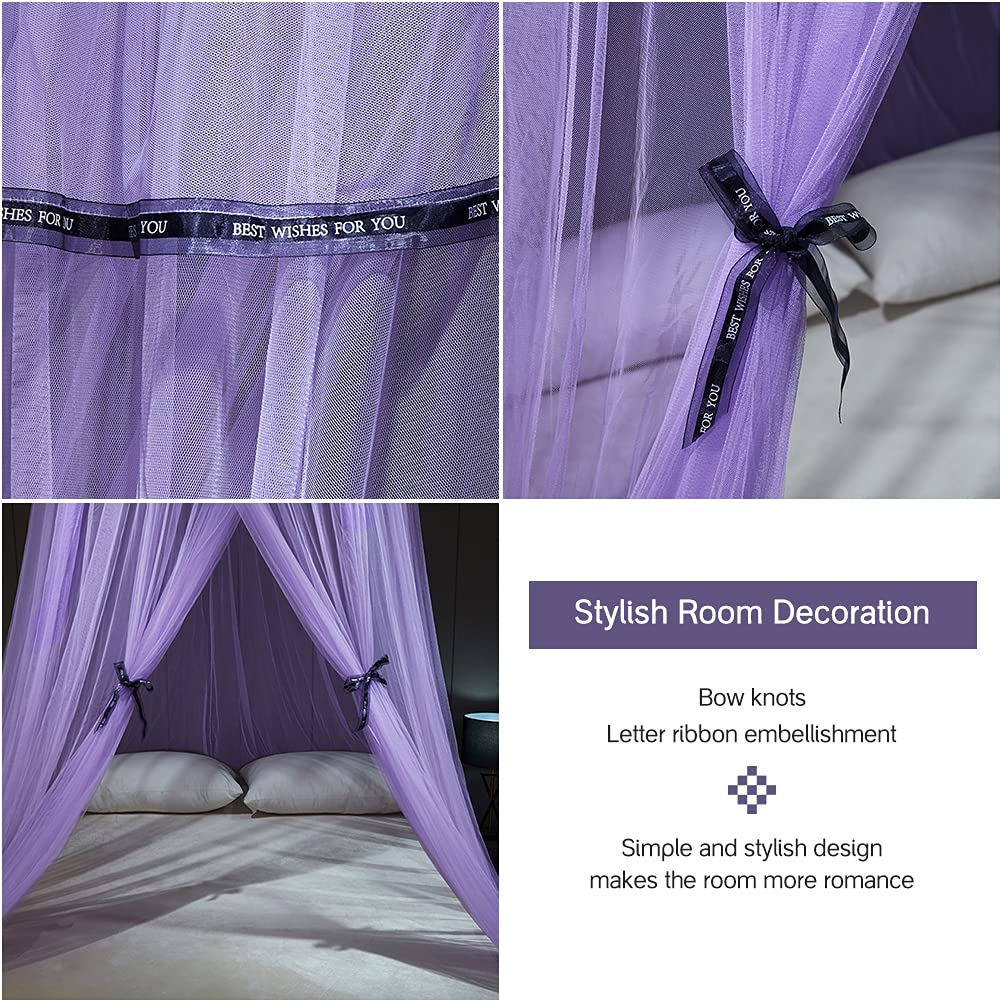 Tyuodna - Zanzariera a cupola grande, zanzariera per letto matrimoniale, letto singolo, zanzariera con gancio adesivo, tenda per letto da viaggio e casa (viola)