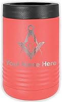 Vista 13 de LaserGram Aislador personalizado de latas y botellas de acero inoxidable, símbolo masón, mantiene las bebidas frías durante más tiempo (azul marino)