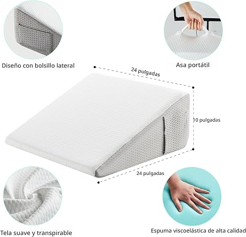 Miniatura 5 de Bedluxe Almohada de cuña, almohada de cuña de cama de 10 pulgadas para cabecero, almohada de cuña para aliviar el reflujo ácido, dormir, aliviar el
