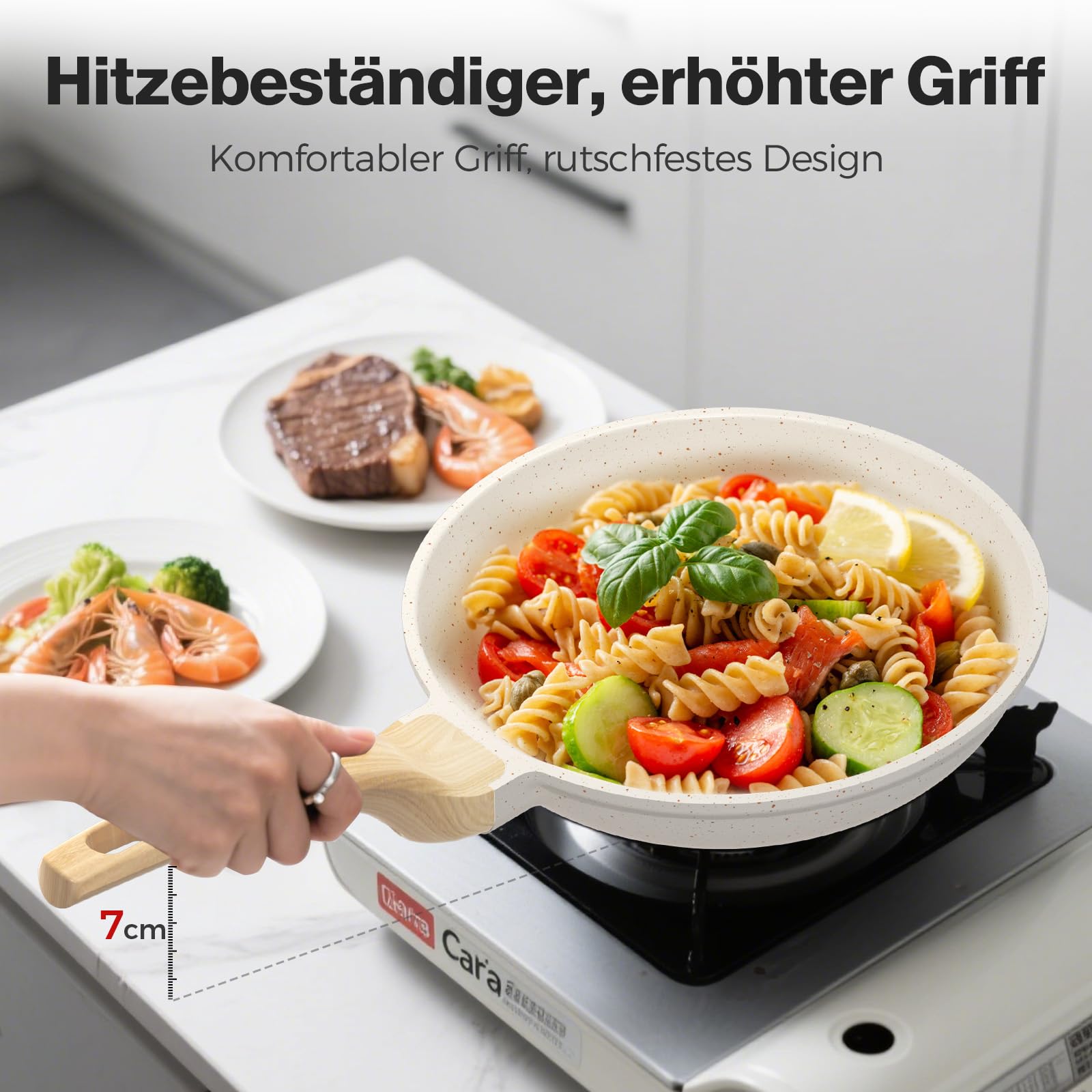YASHE Antihaft-Bratpfannen-Set, 3-teilig mit 20/24/28 cm Granit-Pfannen, induktionsgeeignet, gesunde und langlebige Pfannen für Omeletts & Alltag, Weiß