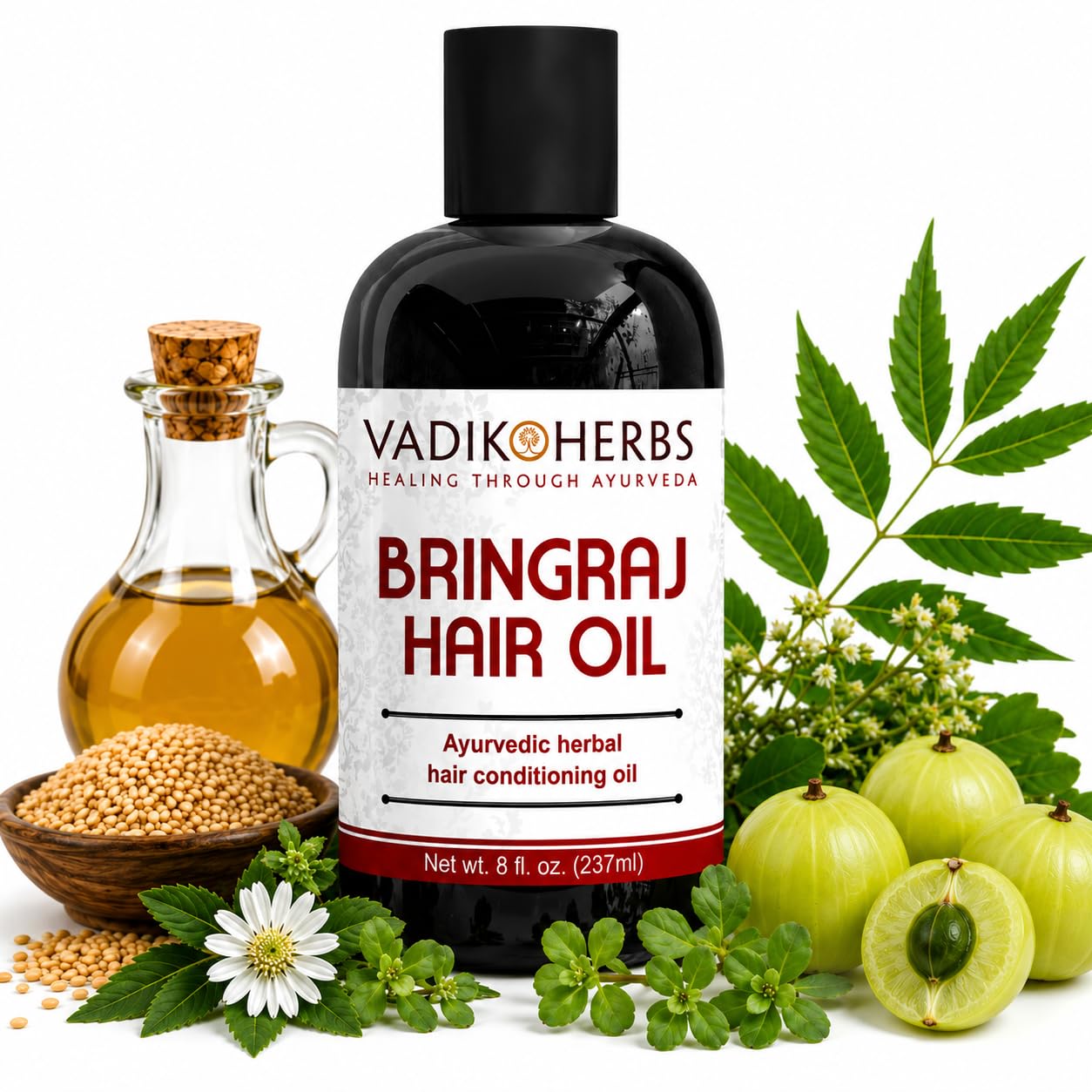Vadik Herbs Bringraj (Bhringraj) Hair Growth and Conditioning Oil with Rosemary (8 oz) - For Hair Loss, Balding, Thinning, Beard Growth, Scalp Treatment