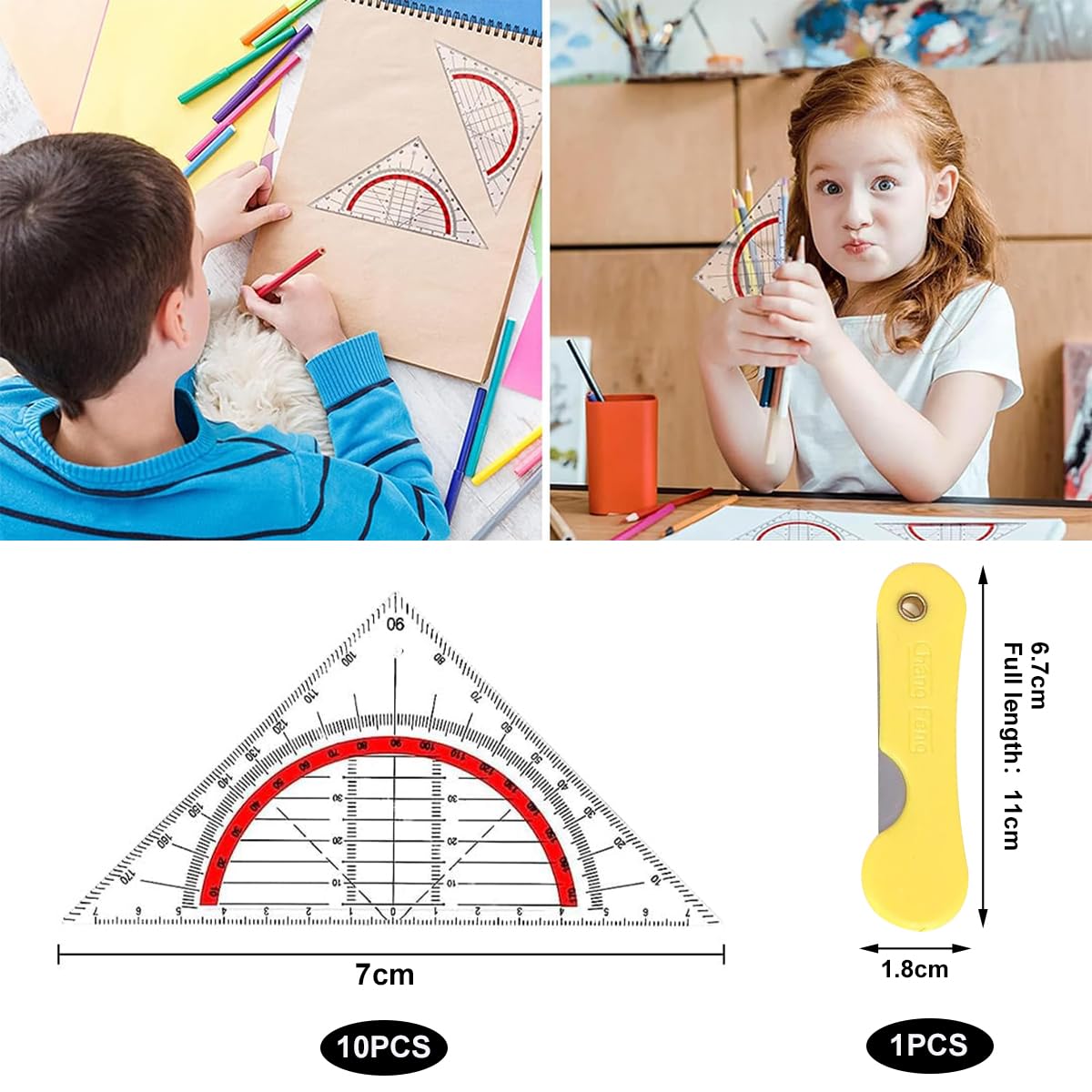 MLINS 3 Sets Design Drawing Tool Ruler And Protractor For School Math Geometry Kit Student Blue