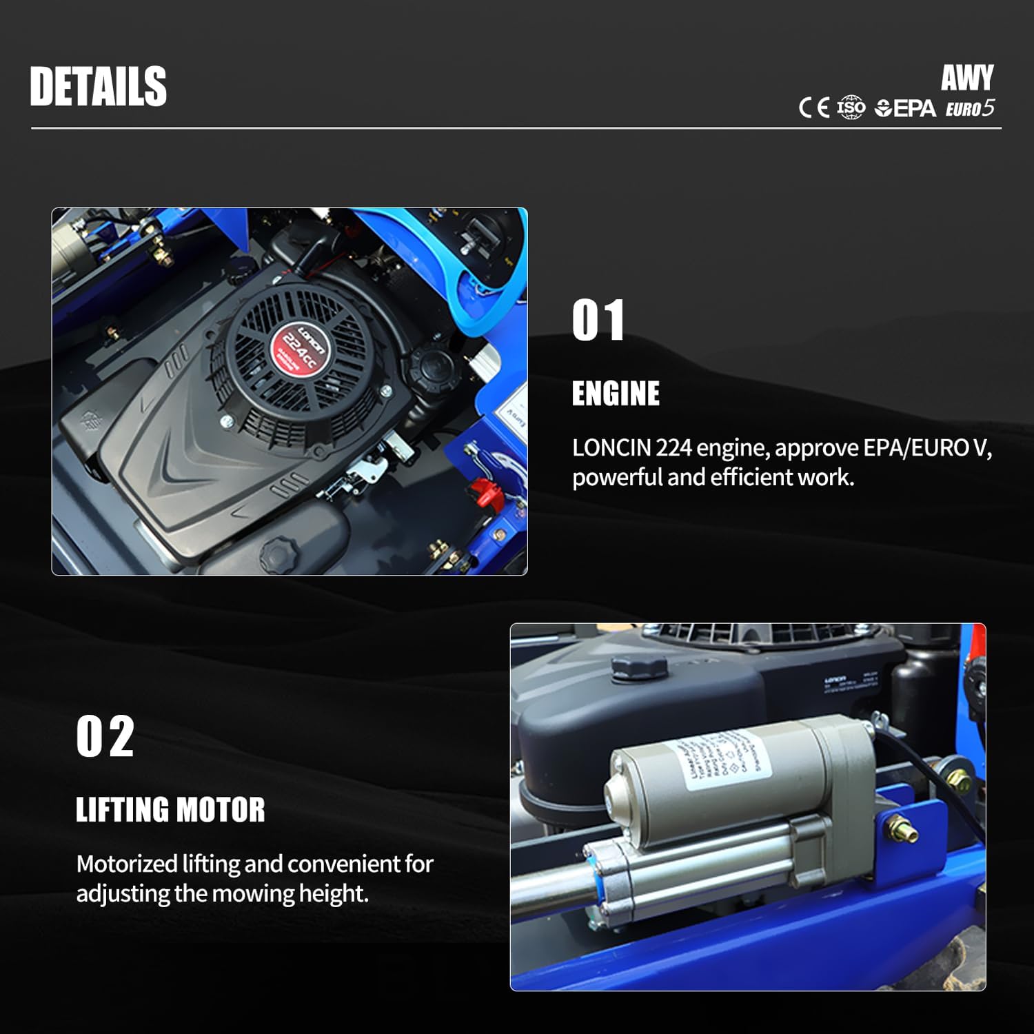 AIWEIYA-Remote Control Lawn Mower,Oil-Electric Hybrid Crawler Track Mower,1.1-5.9 Inch Cutting Height Professional Landscape and Estate Mower for 100% Slope(45°) Large Turf Grass Cutting