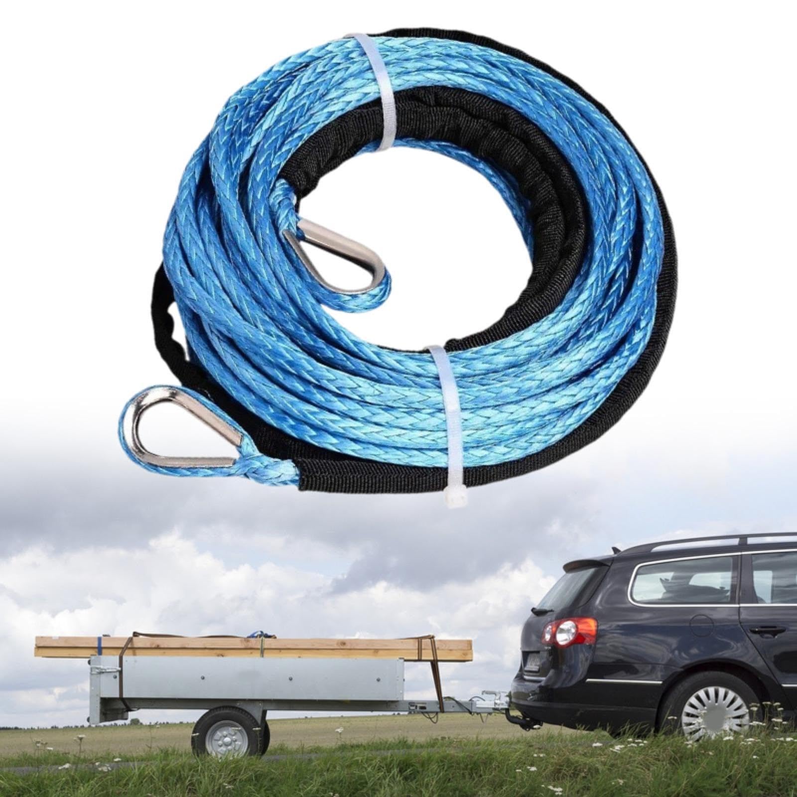 Qianly Corde de Treuil Rallonge Synthétique Sangle de Dépannage Câble pour VTT Ligne de Treuillage Résistante à La Rouille avec Gaine Protectrice Adaptée Pou, Bleu