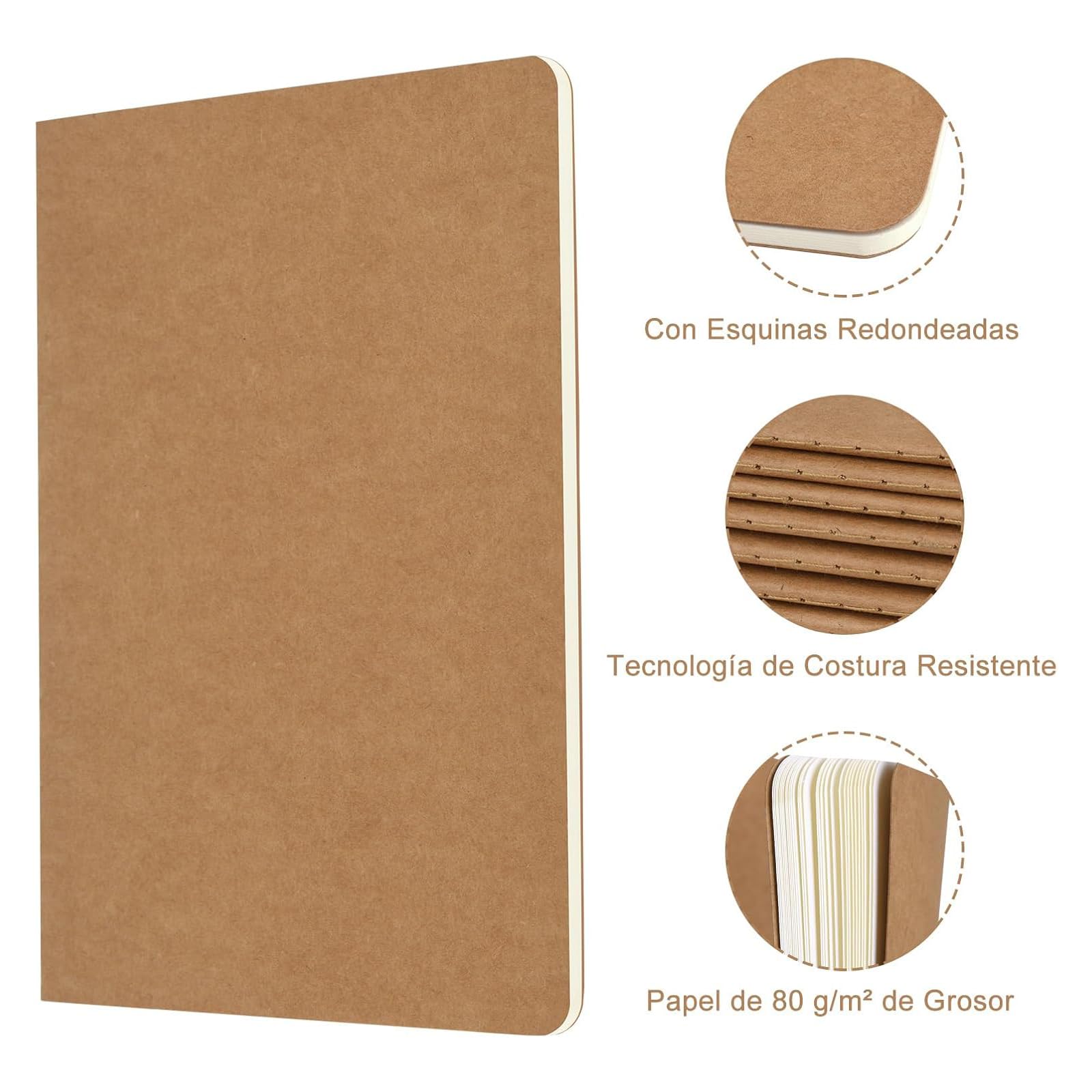 Adri 100 Cuadernos A5 lisos kraft, Páginas Blancas, Libretas de Notas para Escritura, Dibujo, Notebooks, Diario, Bloc de Notas, Escolar, Regalo, para Niños, Estudiantes.