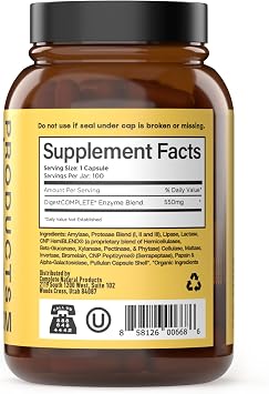 Complete Natural Products Digestive Enzyme Capsules, 550mg, 100ct | Plant-Based Formula, Organic Capsule Shell, Supports Digestive Balance & Nutrient Absorption