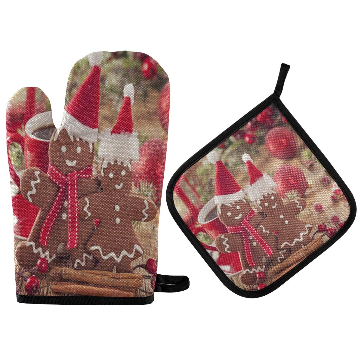 Weihnachtliche Ofenhandschuhe & Topflappen Set – Mit Schneeflocken-Muster, 2-teilig