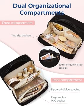 BAGSMART Travel Makeup Bag Large Capacity Wide-Open Make up Bags for Women, Travel Essentials & Cosmetics Toiletries Accessories, Black