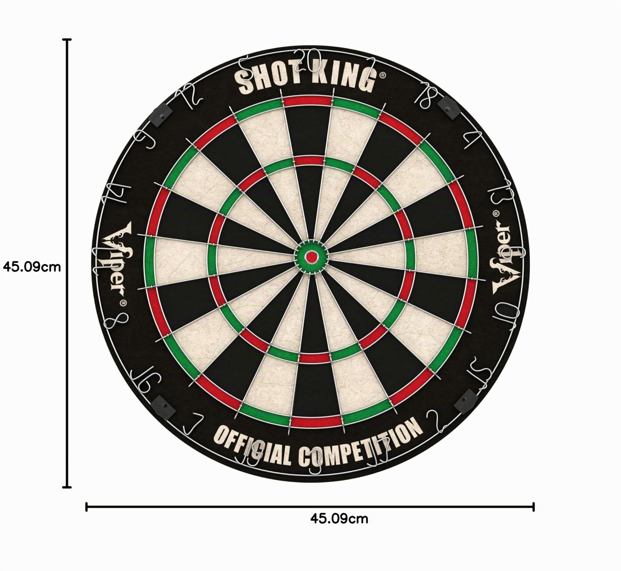 Shot King Regulation Bristle Steel Tip Dartboard Set 17.75 Inch Staple-Free Bullseye Galvanized Metal Spider Wire 6 Darts