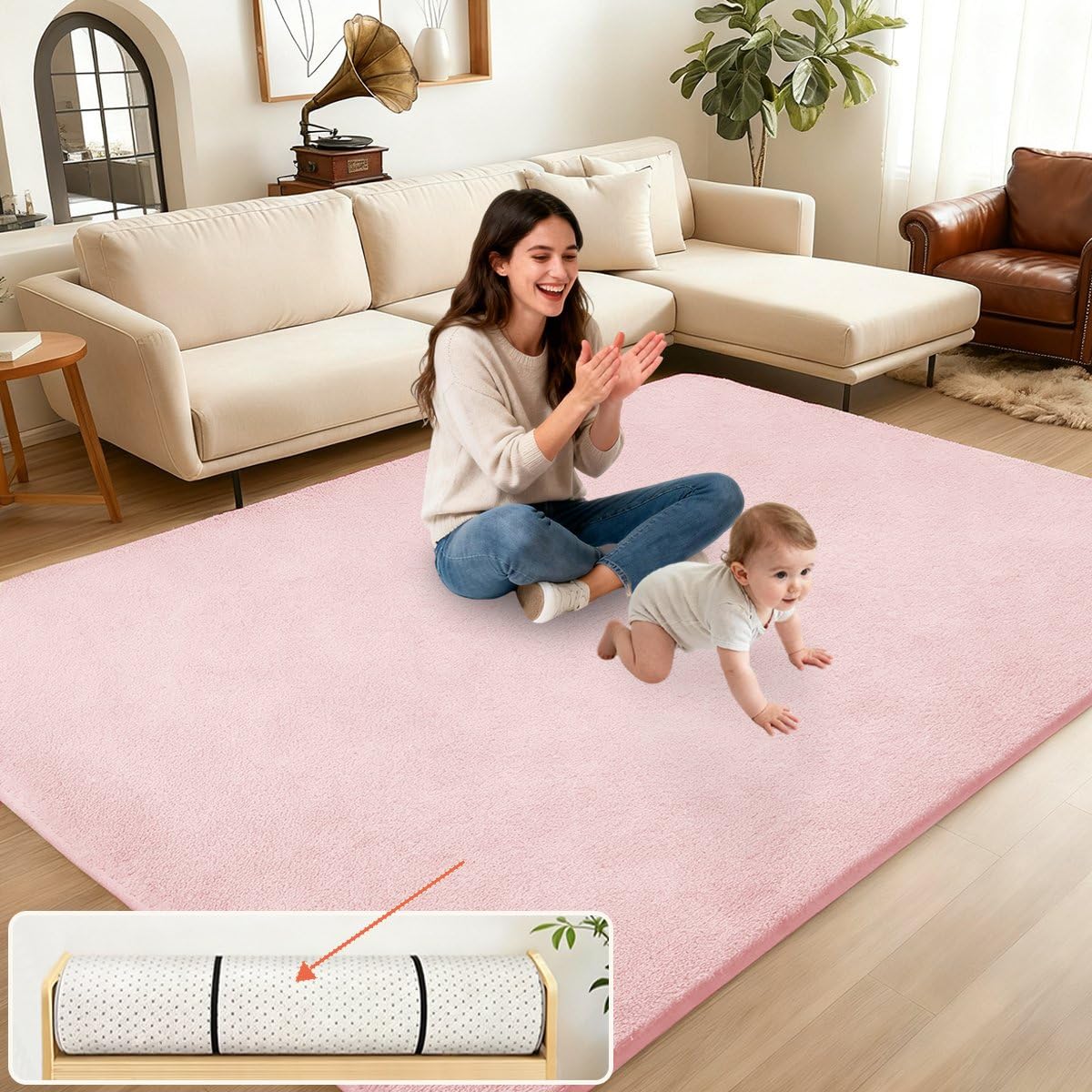 Tappeto Gioco Bambini Acolchado 2 cm Extra Spesso, Antiscivolo, Ideale per Pavimenti e Box Neonato, Palestra Neonati, Tappeto Tummy Time Neonati Rosa, 200 x 250 cm