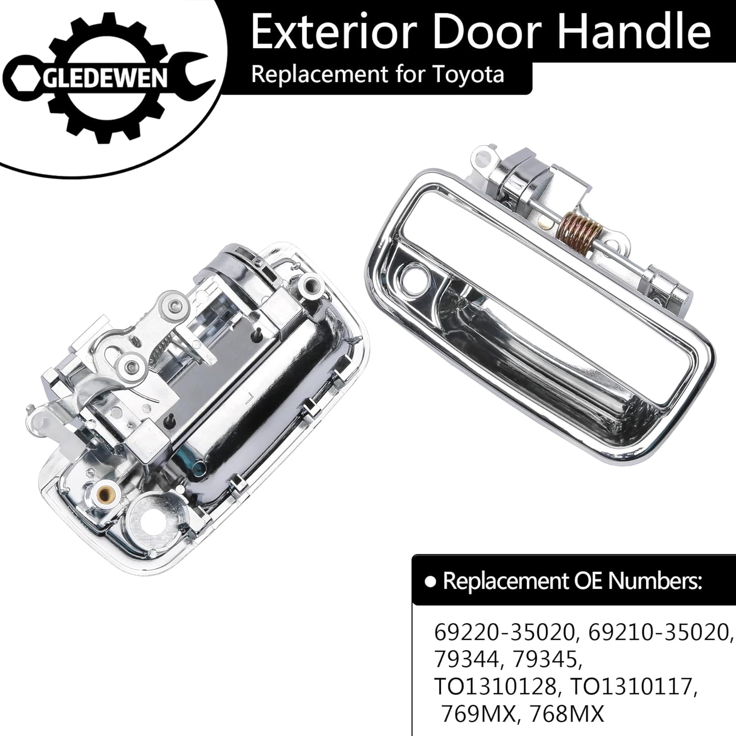 Exterior Door Handle, Compatible with 1995-2004 Toyota Tacoma, 2004-2012 Toyota Hilux, Chrome Front Outside Left Driver & Right Passenger w/ Key Hole | Replaces# 69220-35020, 69210-35020 Outer Handle