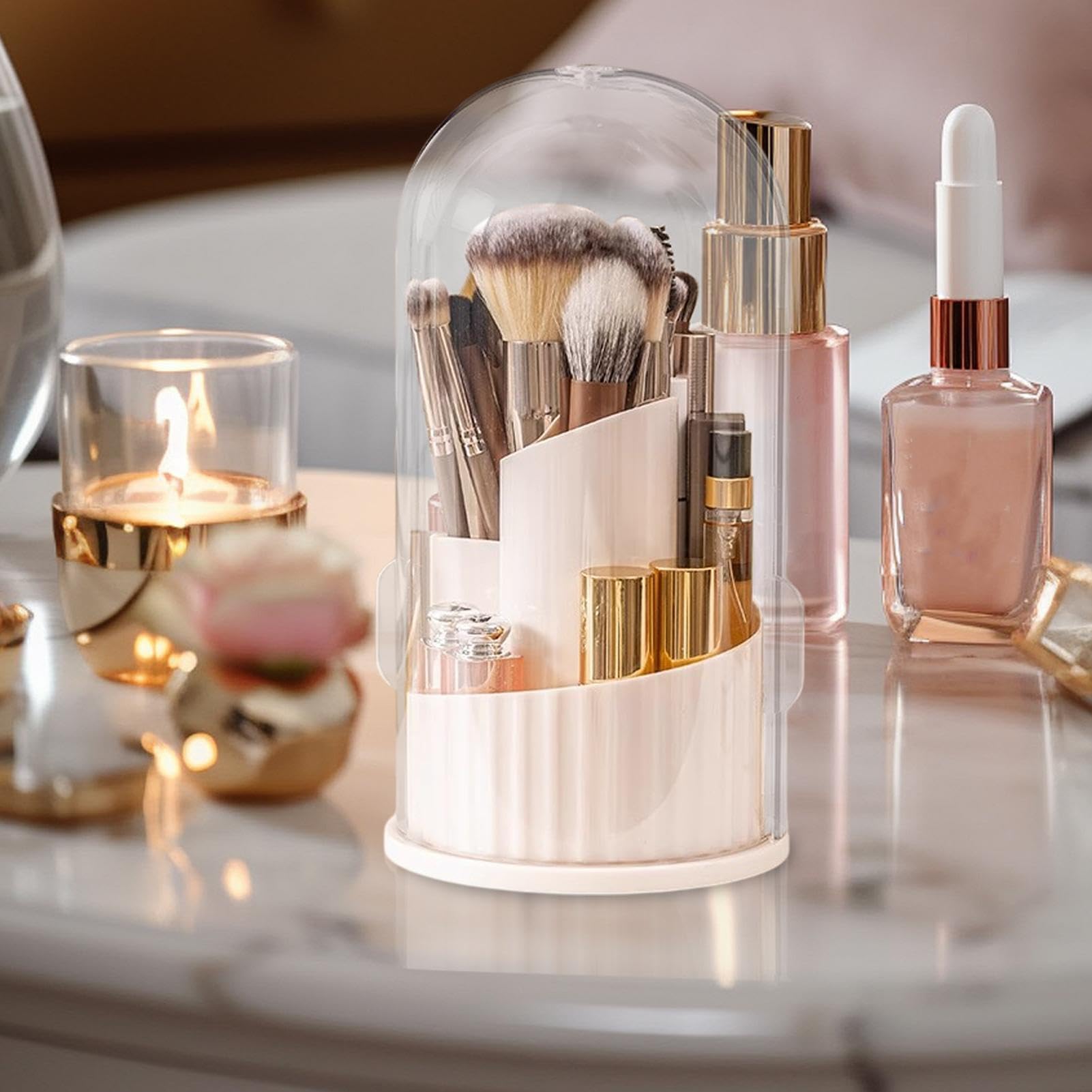 Organizer per pennelli da trucco, con scomparti multipli con coperchio trasparente, per scrivania, bagno e dormitorio, ideale per rossetti, mascara, matite per sopracciglia e accessori di bellezza