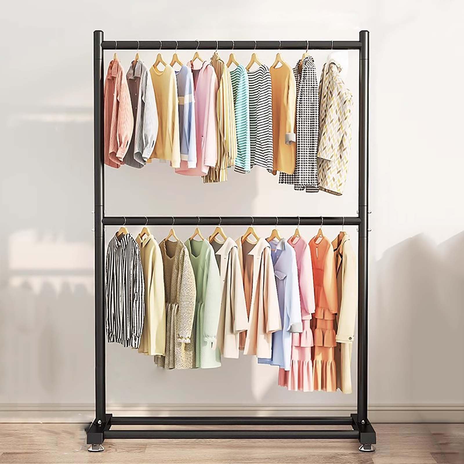 YNBSHGAA Double Clothes Rack, Heavy-Duty Metal Structure, Portable Wardrobe with Storage Shelf, Sturdy Garment nizer for Clothes, Gold Finish, 120cm/47.3in,Nero-80cm/31.5in
