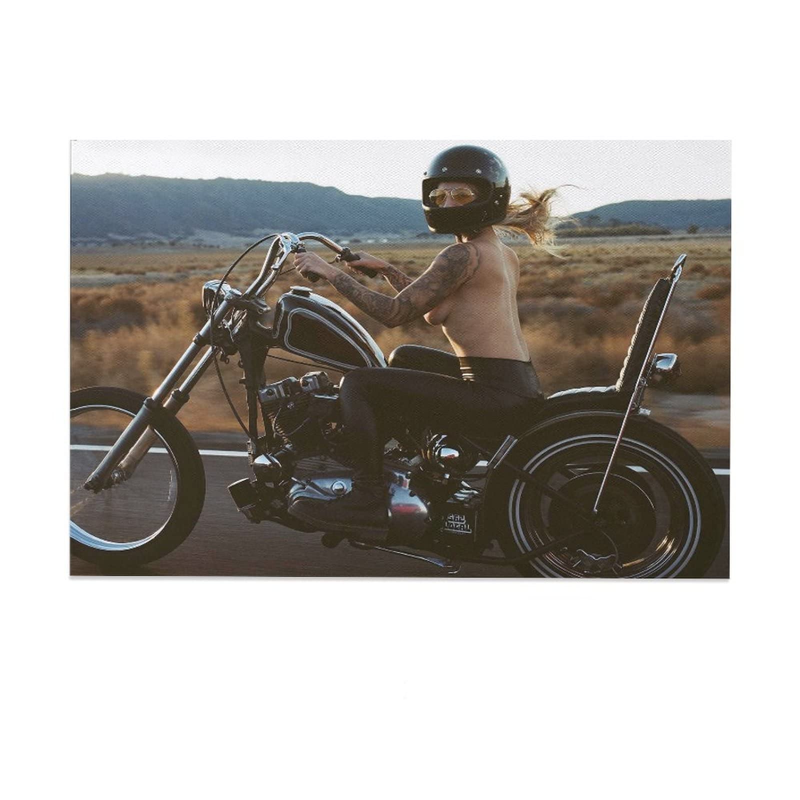 SDMFUNS Nude Motorcycle Motorcycle Sexy Girl Canvas Poster Wall Art Decor Print Picture Paintings for Living Room Bedroom Decoration 08x12inch(20x30cm)