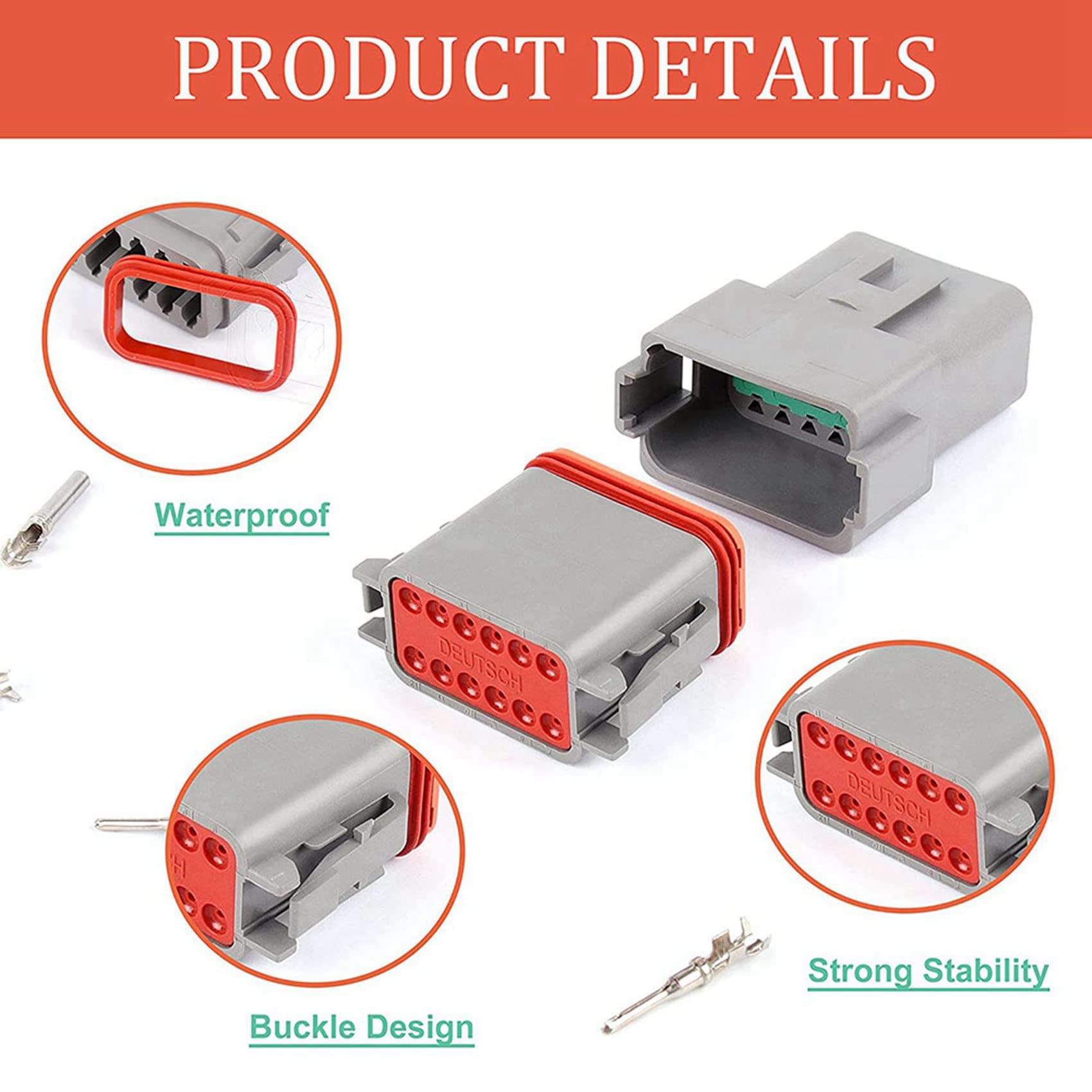 Spina Connettore Elettrico, 2 Set 2 3 4 6 8 12 Pin per Kit Assortimento Connettori Deutsch DT