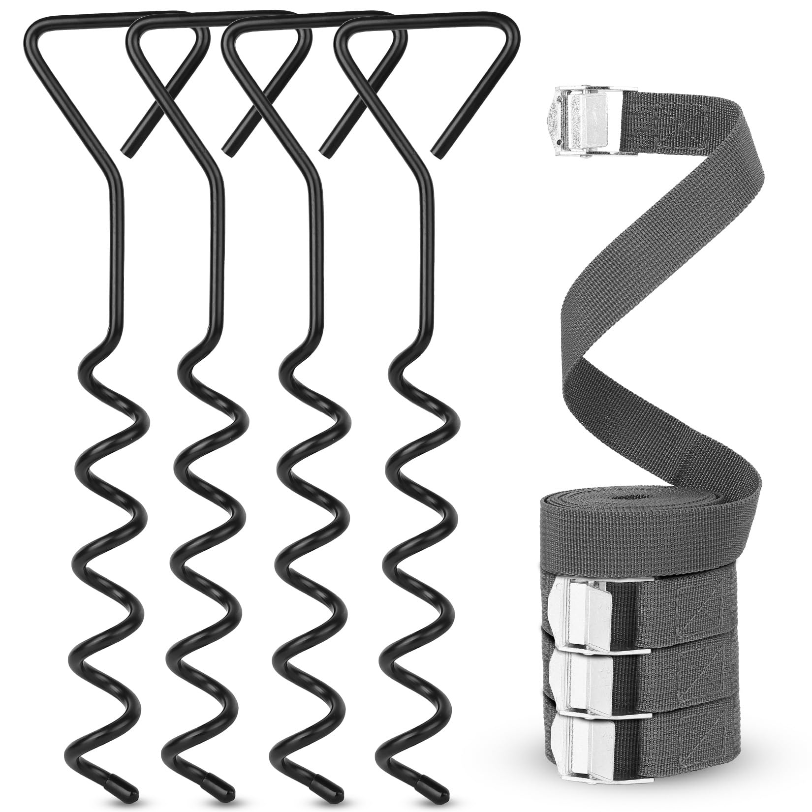 Trampolin Anker Set 4-tlg. - Erdanker Mit Zurrgurten Für Garten