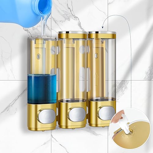 Miniatura 4 de 3 en 1 baño montado en la pared, dispensador y organizador de bomba de ducha, dispensadores para la ducha, dispensador de champú y acondicionador,