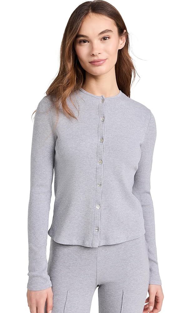 DONNI. Women's Rib Cardi Sweater, Heather Grey, XS at Amazon