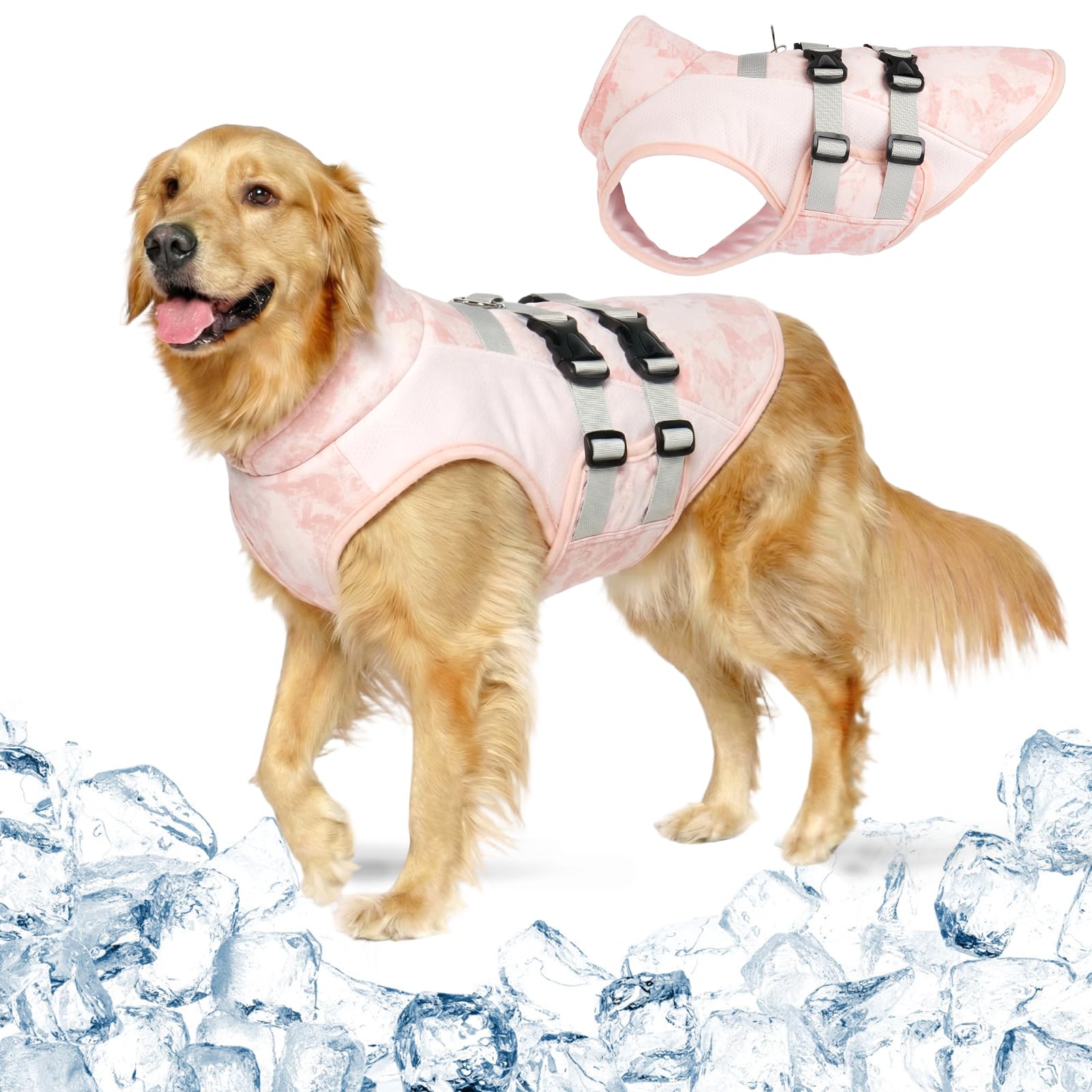 Kühlweste Für Große Hunde Sommer Atmungsaktiv Leicht Kühlmantel Hund Mit Leinenring, Sonnenschutz Hunde Für Schäferhund Golden Retriever, Rosa XXL