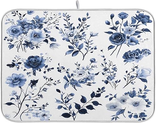 Vista 35 de Tapete de secado de platos de mariposas botánicas para encimera de cocina, almohadilla de secado de microfibra absorbente, grande, 18 x 24 pulgadas