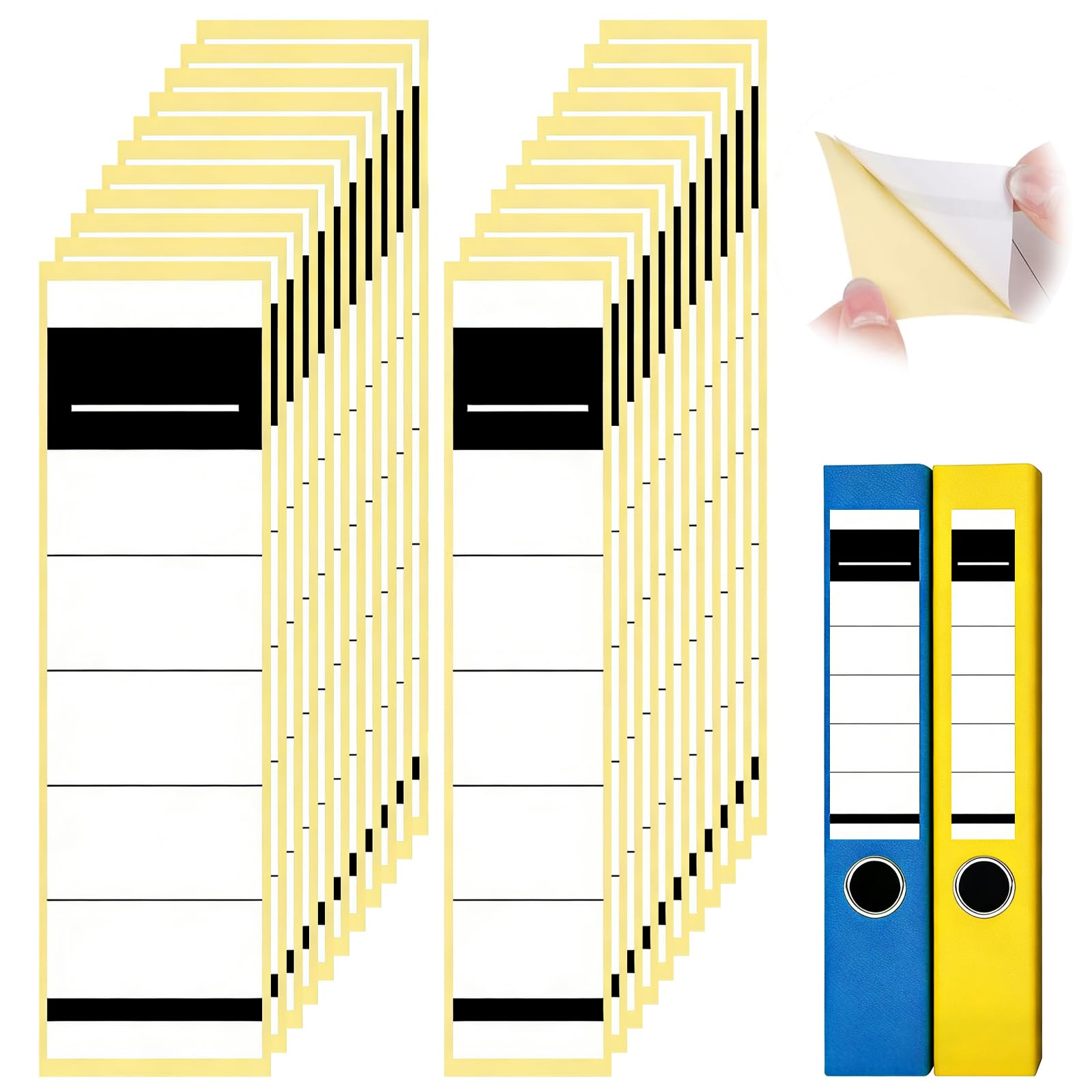 Wosyoodo 120 Sheets Self Adhesive File Folder Labels, Dual Size Spine Stickers 54x190mm and 36x190mm, White Sticky Labels Smooth Smudge Proof Surface for Lever Arch Folders, Office School Use