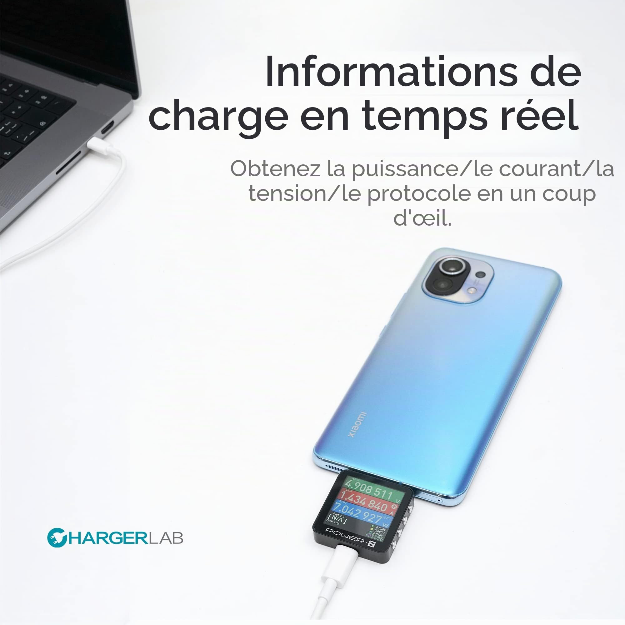 ChargerLAB Power-Z KM003C Testeur de charge rapide USB-C portable PD3.1 QC5.0 voltmètre numérique et ampèremètre testeur de banque d'alimentation