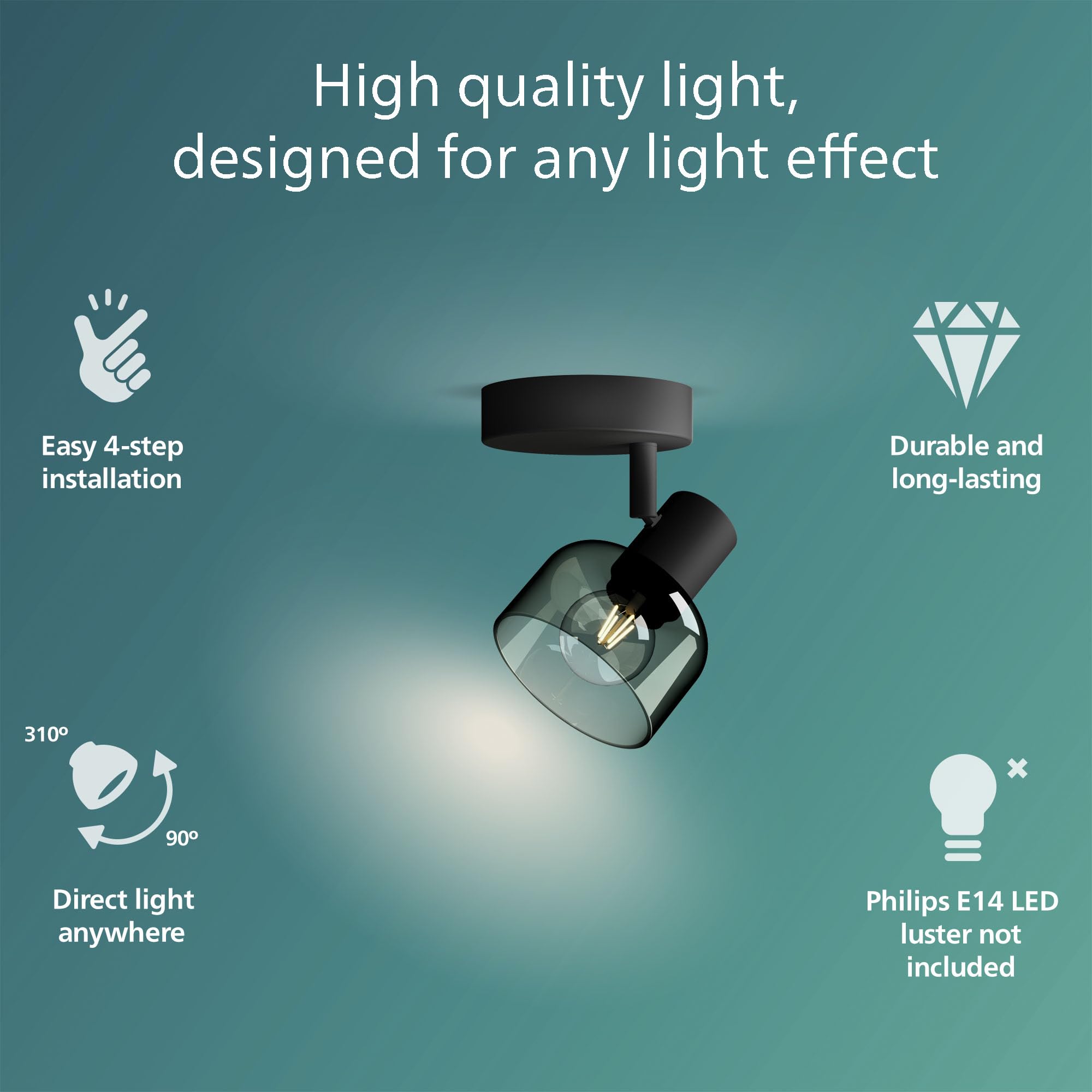 PHILIPS Sleet Spot 1-Head, E14 not Included, Black, IP20 - Image 2