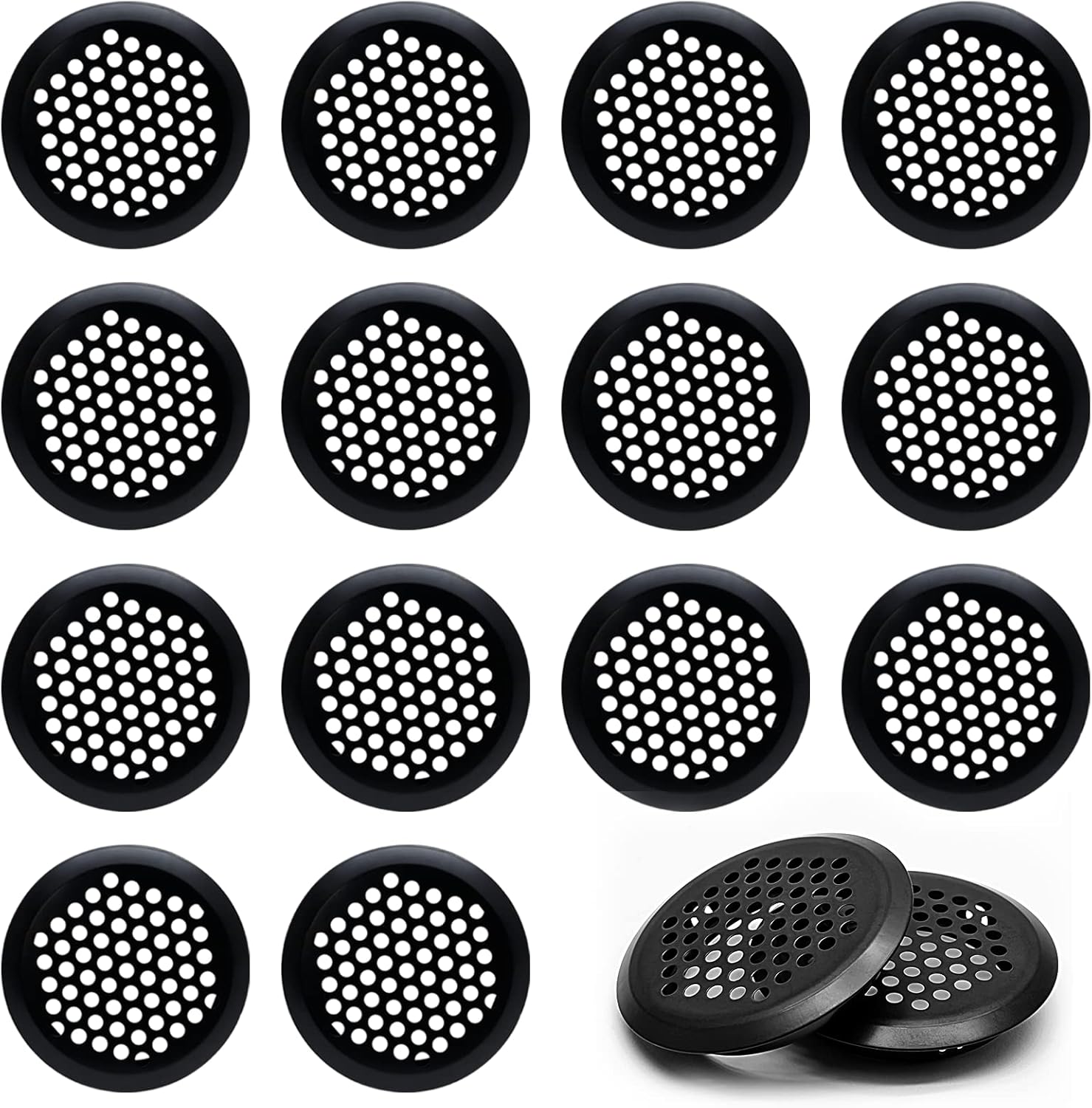 12pcs Matte Black Circular Air Vents, 2-1/8 Inch / 53mm Soffit Vent Stainless Steel Round Mesh Hole Louver Vents for Kitchen Bathroom Cabinet Wardrobe Shoe Cabinets Honey Bee Hive Box