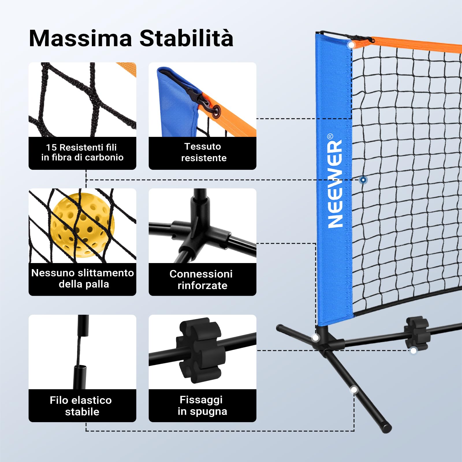 NEEWER Rete da Pickleball Larga 3,6m, Portatile Pieghevole per Vialetto, Accessori Allenamento Pickleball, PB02N