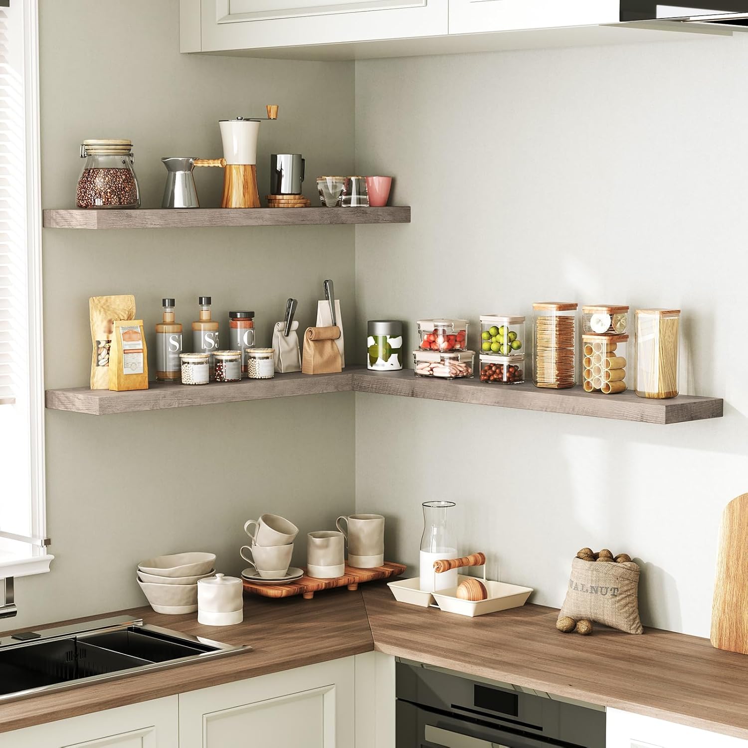 RALGEND Floating Shelves for Wall, 1.5" Thick Wall Shelf Set of 3 with Invisible Brackets, L31.5 x W7.9 Hanging Book Shelves Farmhouse Home Decor for Bathroom, Living Room, Bedroom, Greige 8301BJP3BG