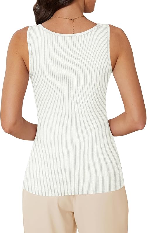 WIHOLL White Tank Top Woman Dressy Casual Summer 2025 Sexy Ribbed Tops Cute Layering Halter Camisole L image 5