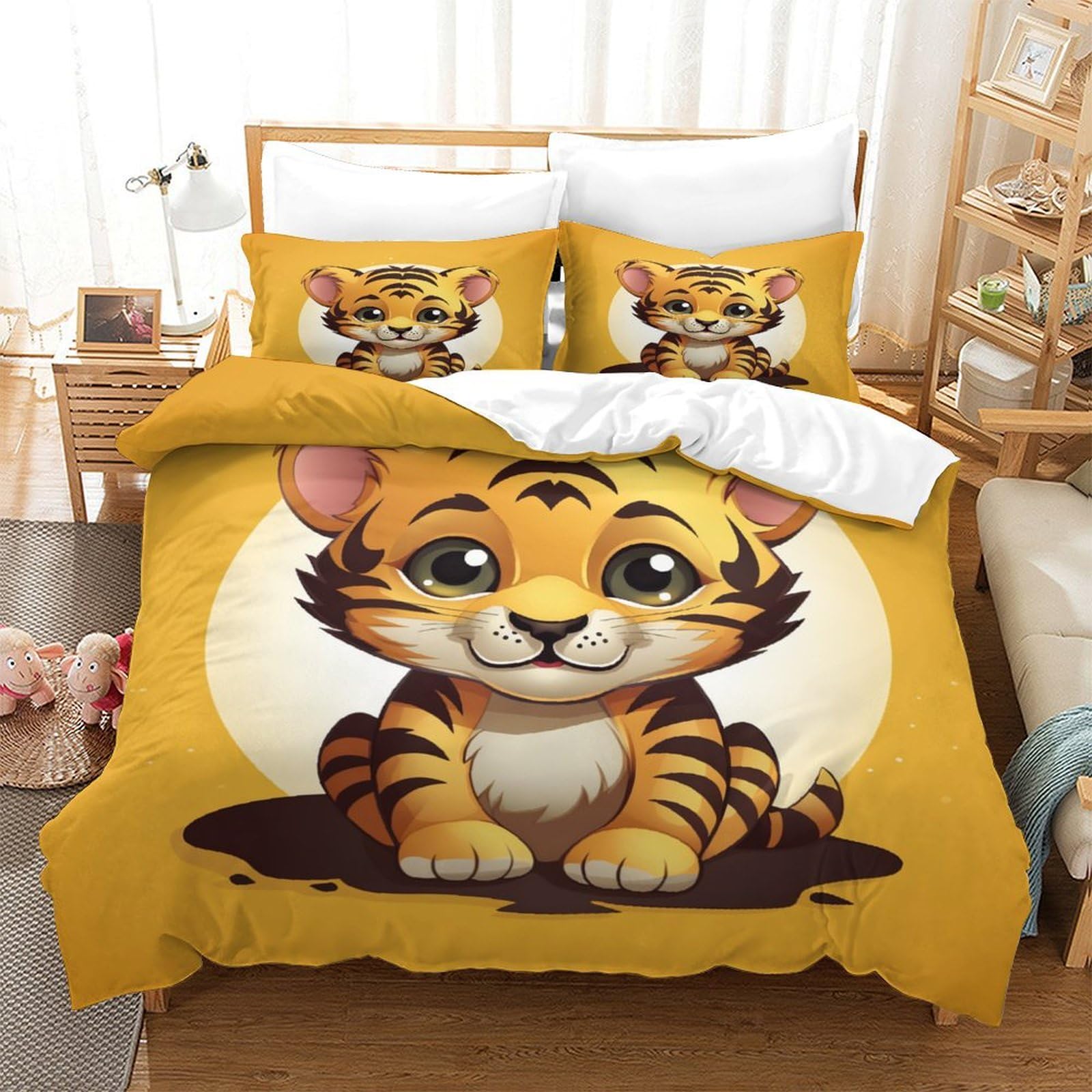 Parure de lit tigre jaune en microfibre pour chambre d'enfant ou ado