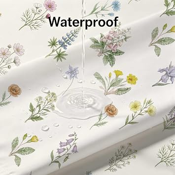 Cute Farmhouse Floral Shower Curtain Boho French Country Plant Leaves Fabric Cloth Shower Curtains for Bathroom Waterproof Polyester Fabric 72x72 Inch Yellow