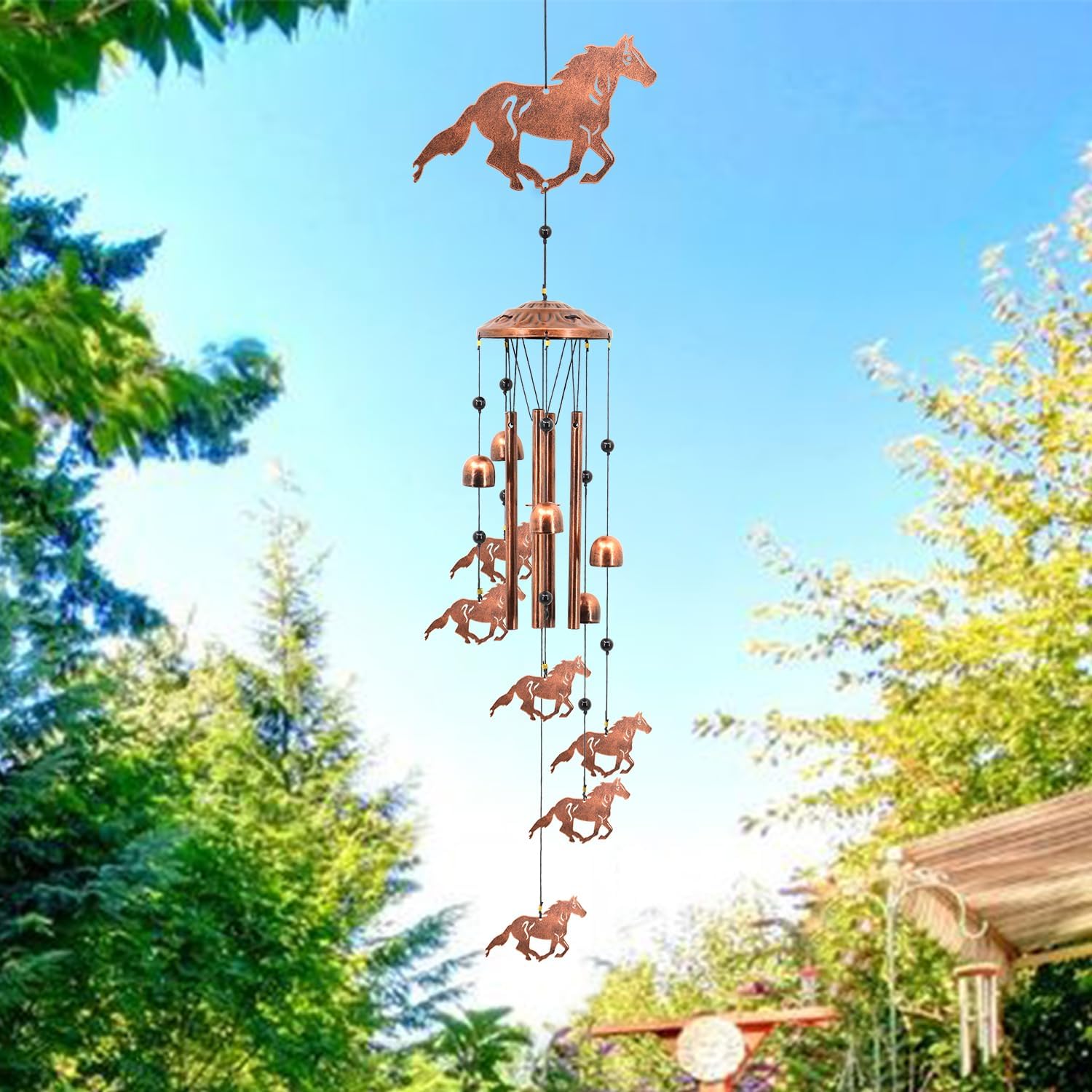 Horse Wind Chimes for Outside, Western Cowboy Memorial Gifts for Men/Women/Dad/Grandpa, Ranch Outdoor Decor, Farmhouse Patio Garden Decoration