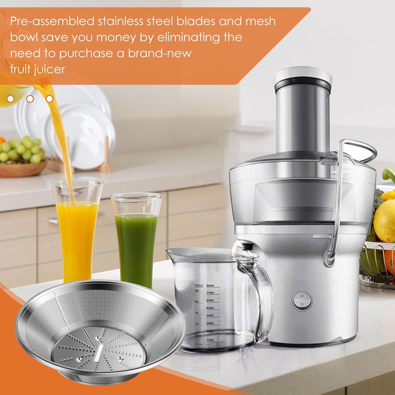 BR-1 Juicer Mesh Filter Basket （No Base）Compatible with Breville Juice Models JE95XL, JE98XL, BJE200XL, BJE510XL, JE900, With Mesh Strainer Bowl, Blade, Screws & Wrench,Easy to Replace