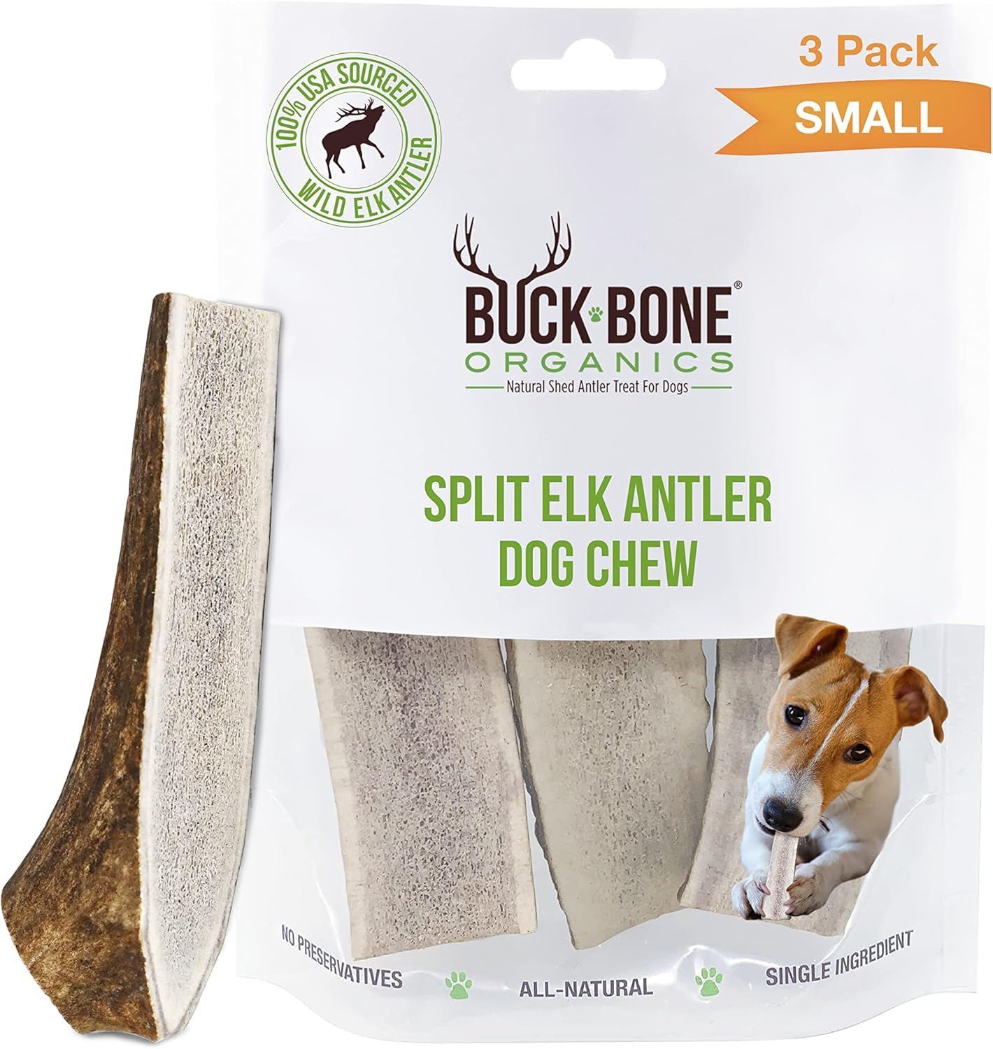 Buck Bone Organics Dog Chews, Elk Antlers for Dogs, Long Lasting Dog Bones for Aggressive Chewers, All Natural, No Preservatives, Wild Shed in The USA