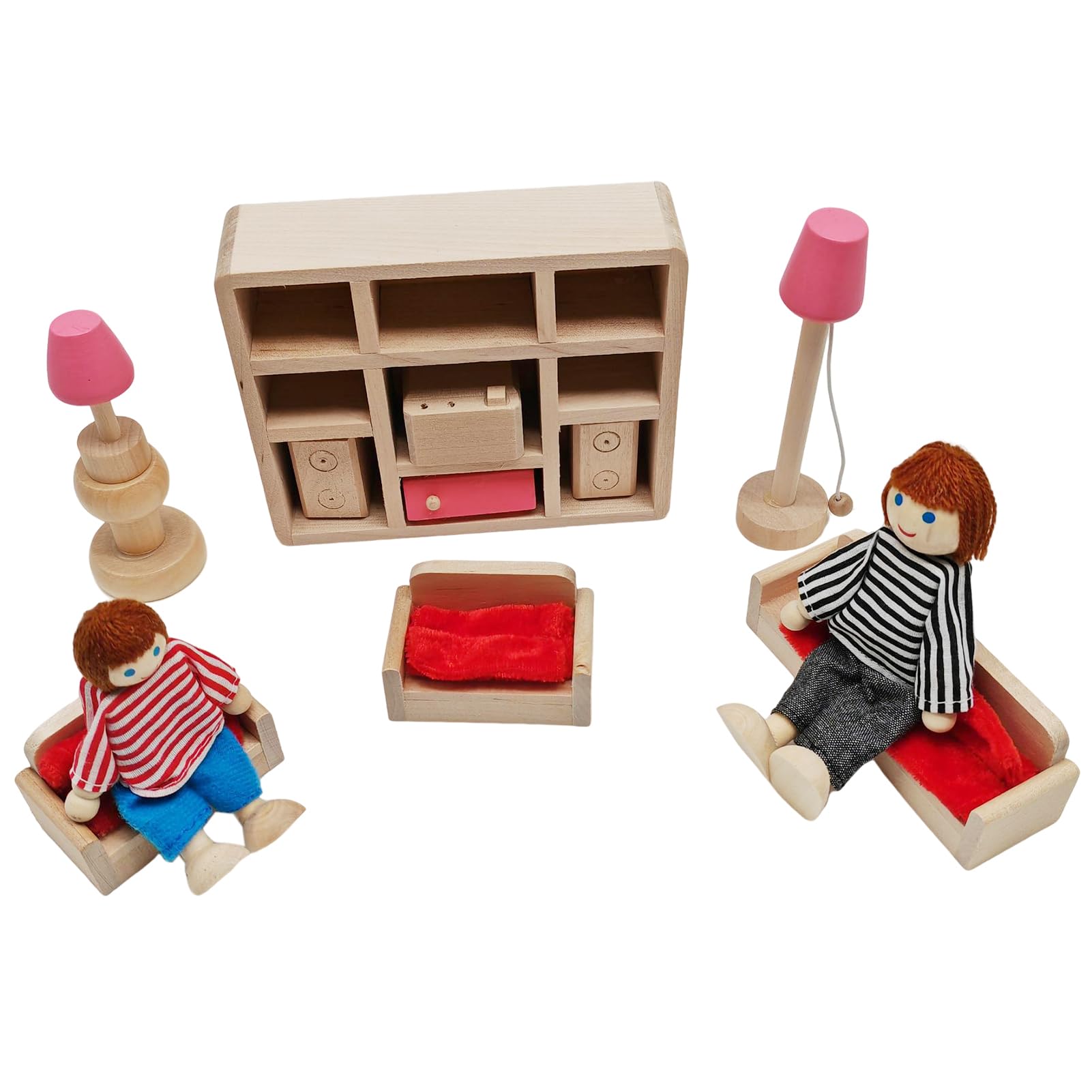 Wooden Doll House Furniture Doll House Building Blocks Mini Dollhouse for Kids Childs Gifts Family Doll House (Living room) - Image 2