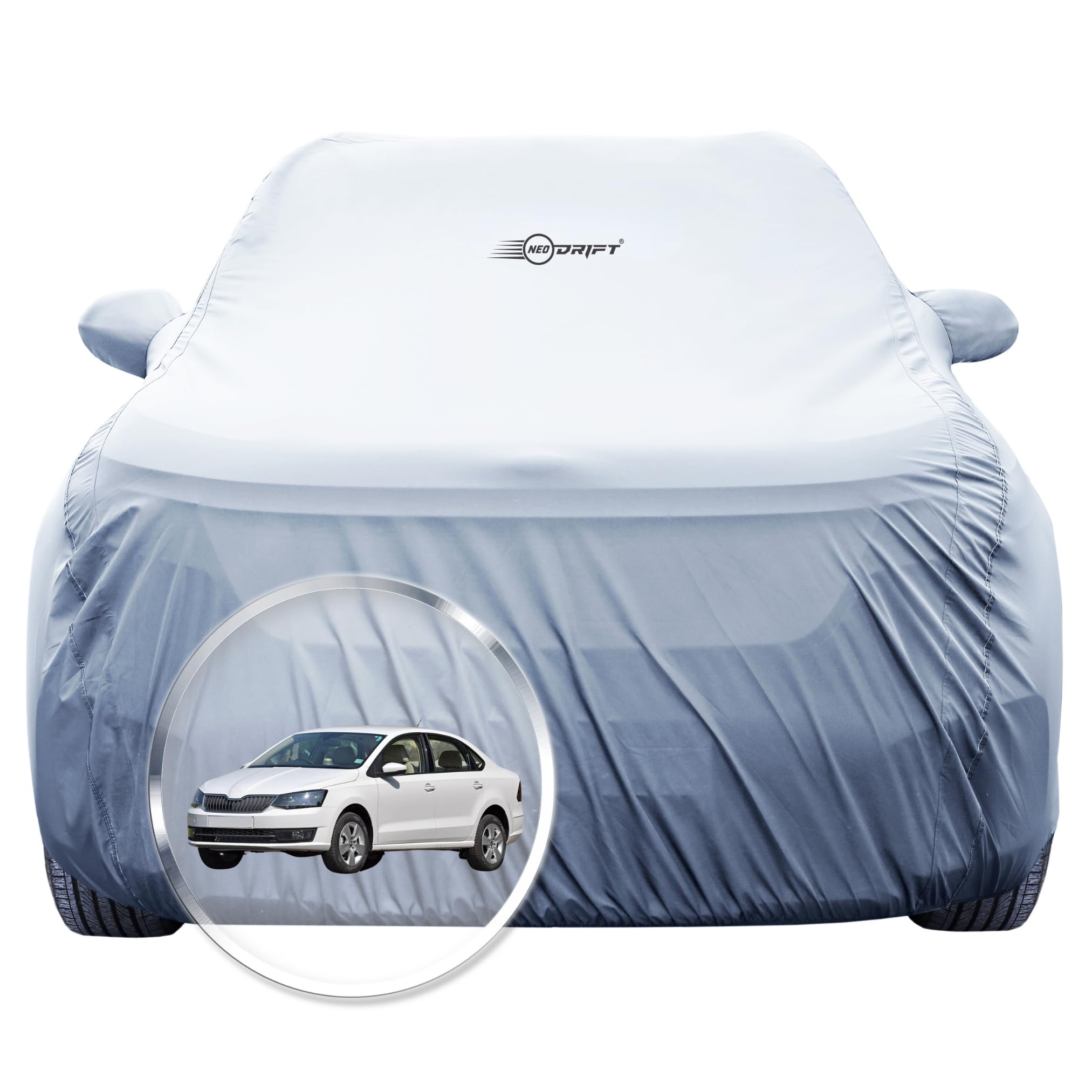 NEODRIFT 'SilverTech' Car Cover for Skoda Rapid (100% Water-Resistant, All Weather Protection, Tailored Fit, Precision-Fit & Breathable Fabric) (Colour: Silver)