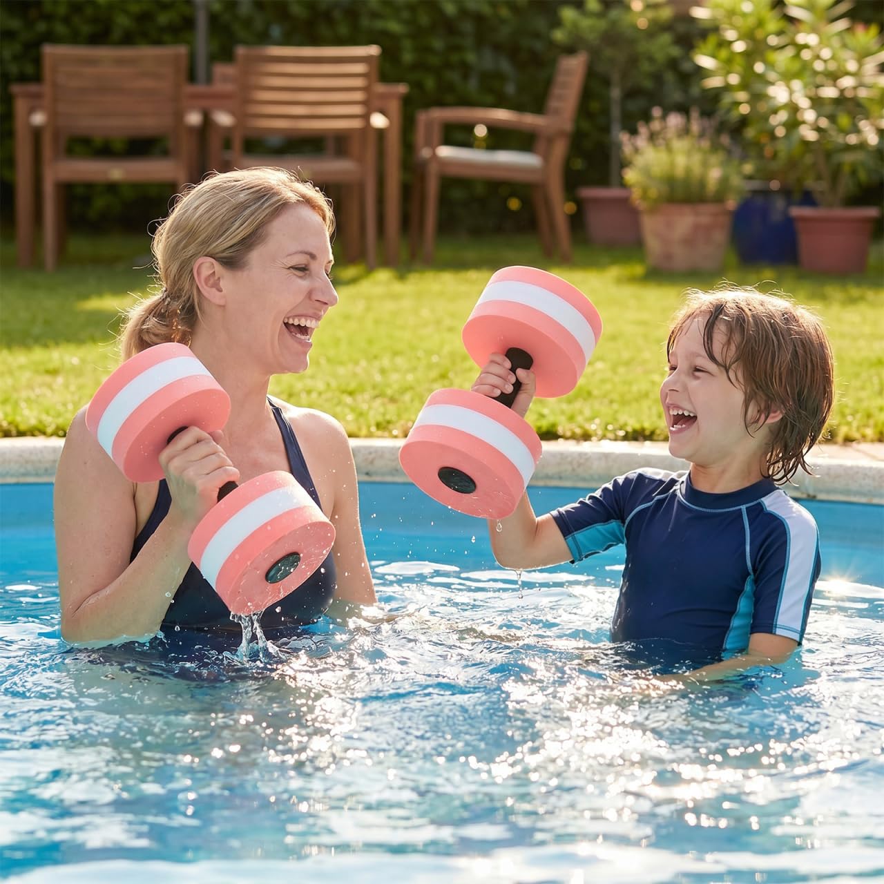 SEWACC Lot de 2 haltères aquatiques légers en mousse EVA pour exercices aquatiques pour piscine, fitness, aérobic (rose)