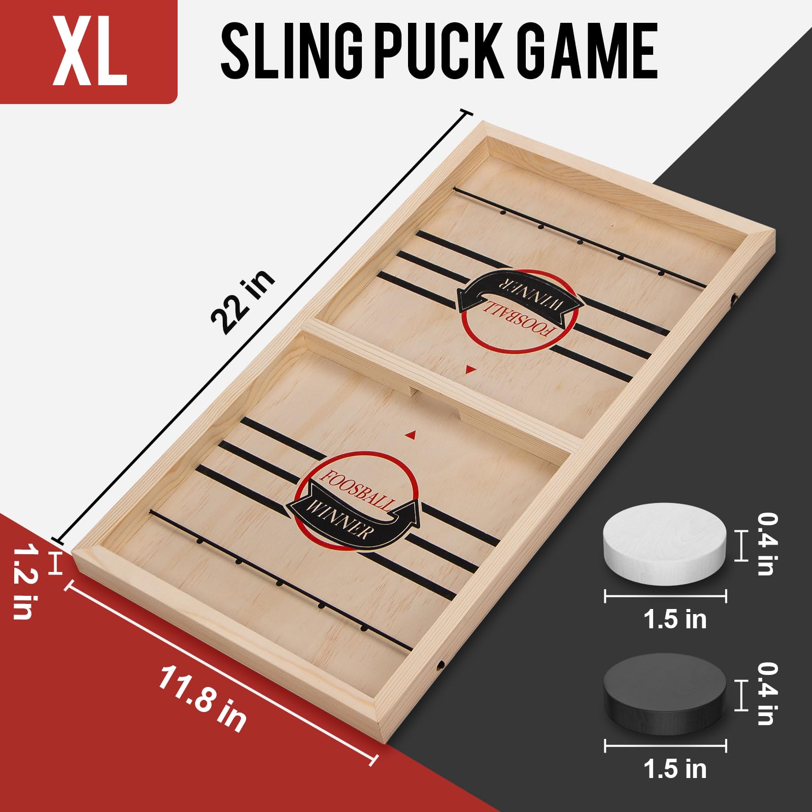 Extra Large Wooden Fast Sling Puck Game - Super Sling Hockey Table for Family Night & Parties | Foosball Winner String Puck With 20 Pucks & Storage Bag | Premium Wood Construction - Image 2