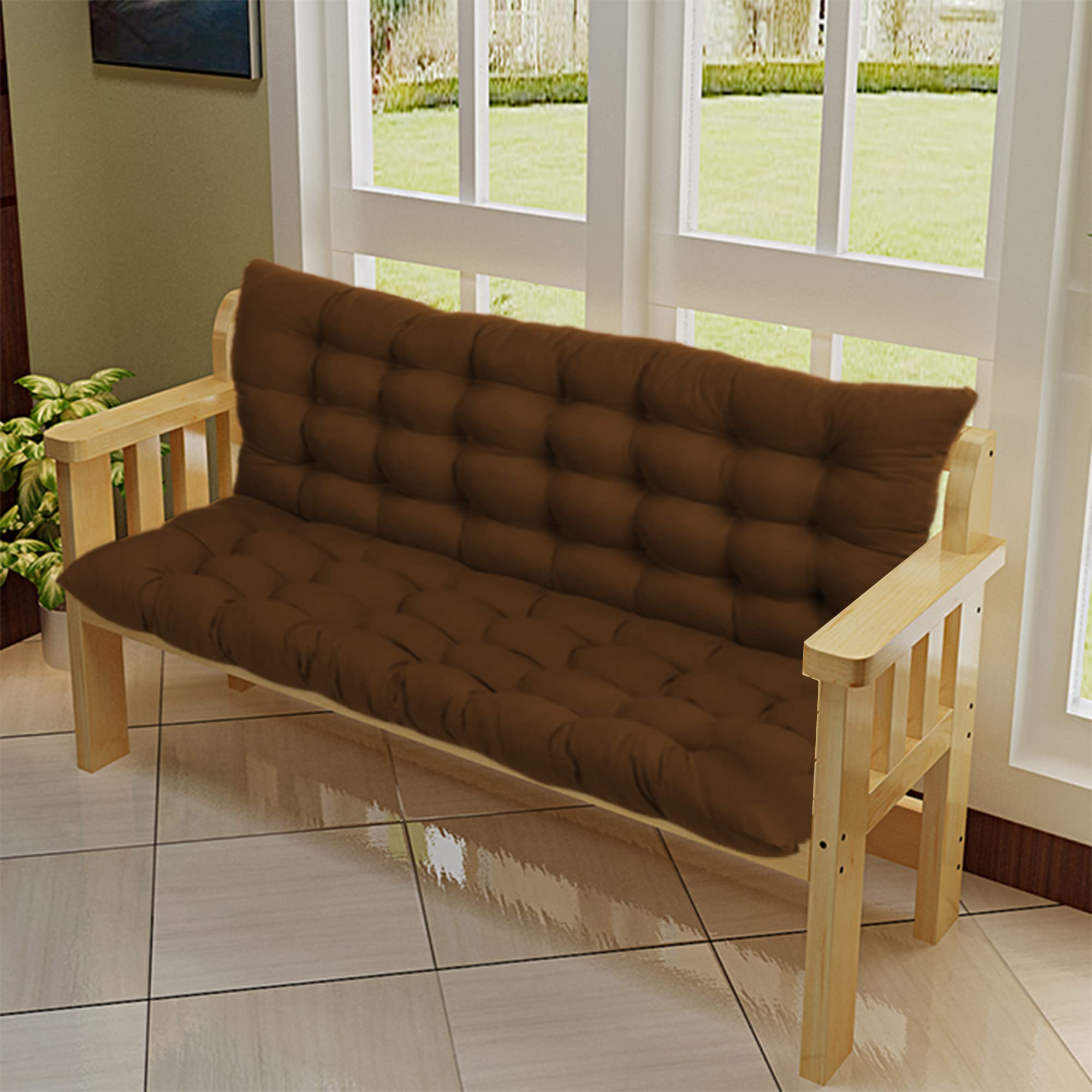 Cuscino di ricambio extra spesso per dondolo da interni, con schienale, morbido, per panca a 2 o 3 posti, per mobili e divanetto, marrone, 150 x 100 x 8 cm