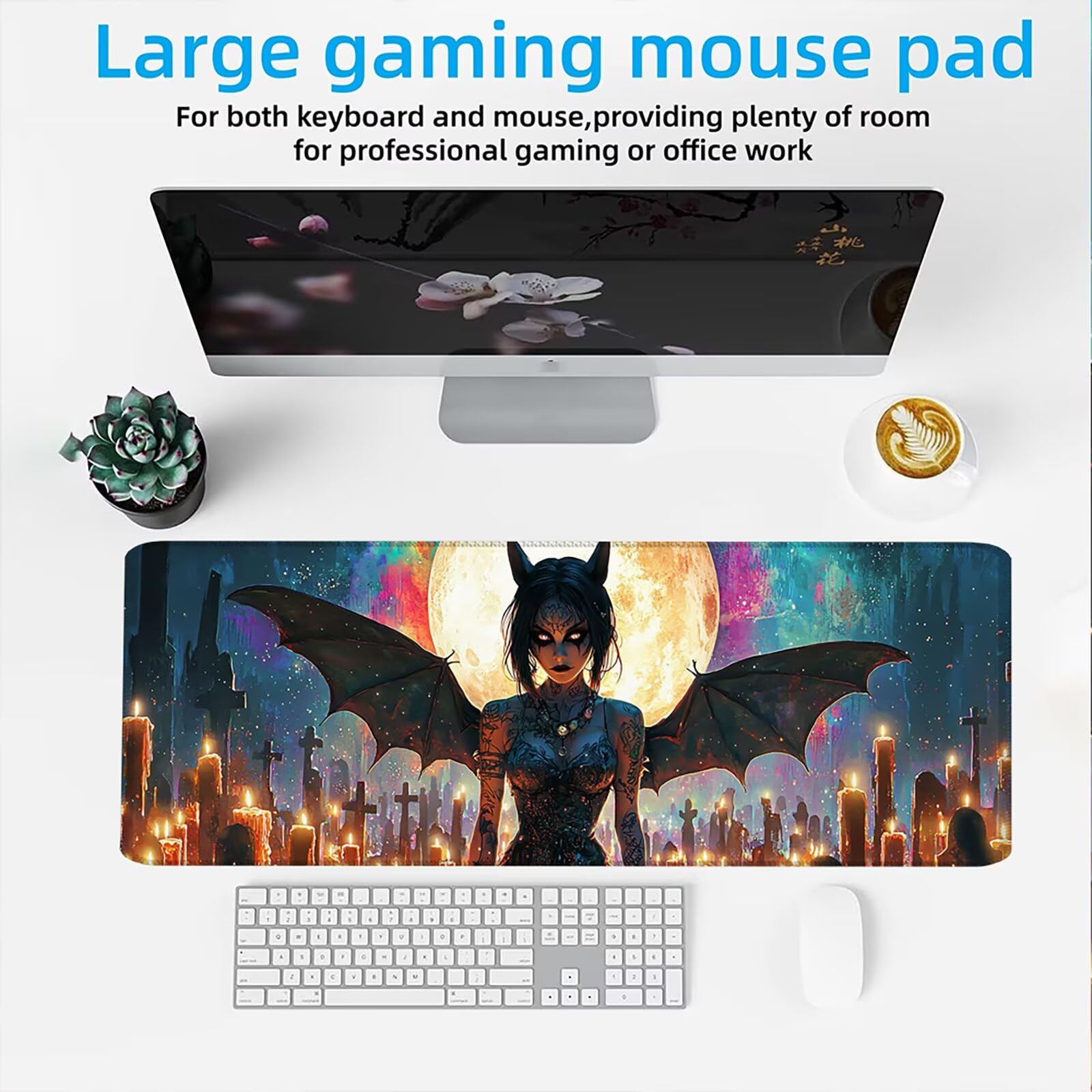Tappetino Mouse XXL 1200x600x3mm Mouse Pad Gaming, Luna Pipistrello Ragazza, Mousepad Base Antiscivolo, Esteso Accessori Scrivania Tracciamento Ad Alta Precisione tappetino per Computer Ufficio, C0P44