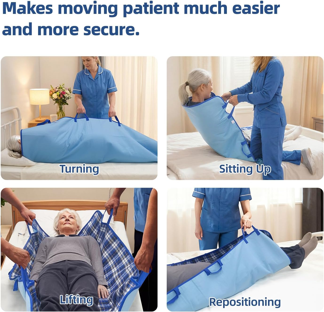 35"×60" Waterproof Reusable Bed Pads, 2 Pack Positioning Underpad with 8 Handles, Quick Dry Washable Incontinence Pads, Heavy Absorbency Lifting & Turning Bed Pad for Elderly, Adults