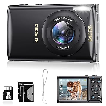 Beginner-Friendly 4K Digital Camera, 64MP Vlogging Camera with 18X Zoom, Autofocus Point-and-Shoot Compact Camera for Teens, Boys, and Girls Includes 16GB Memory Card