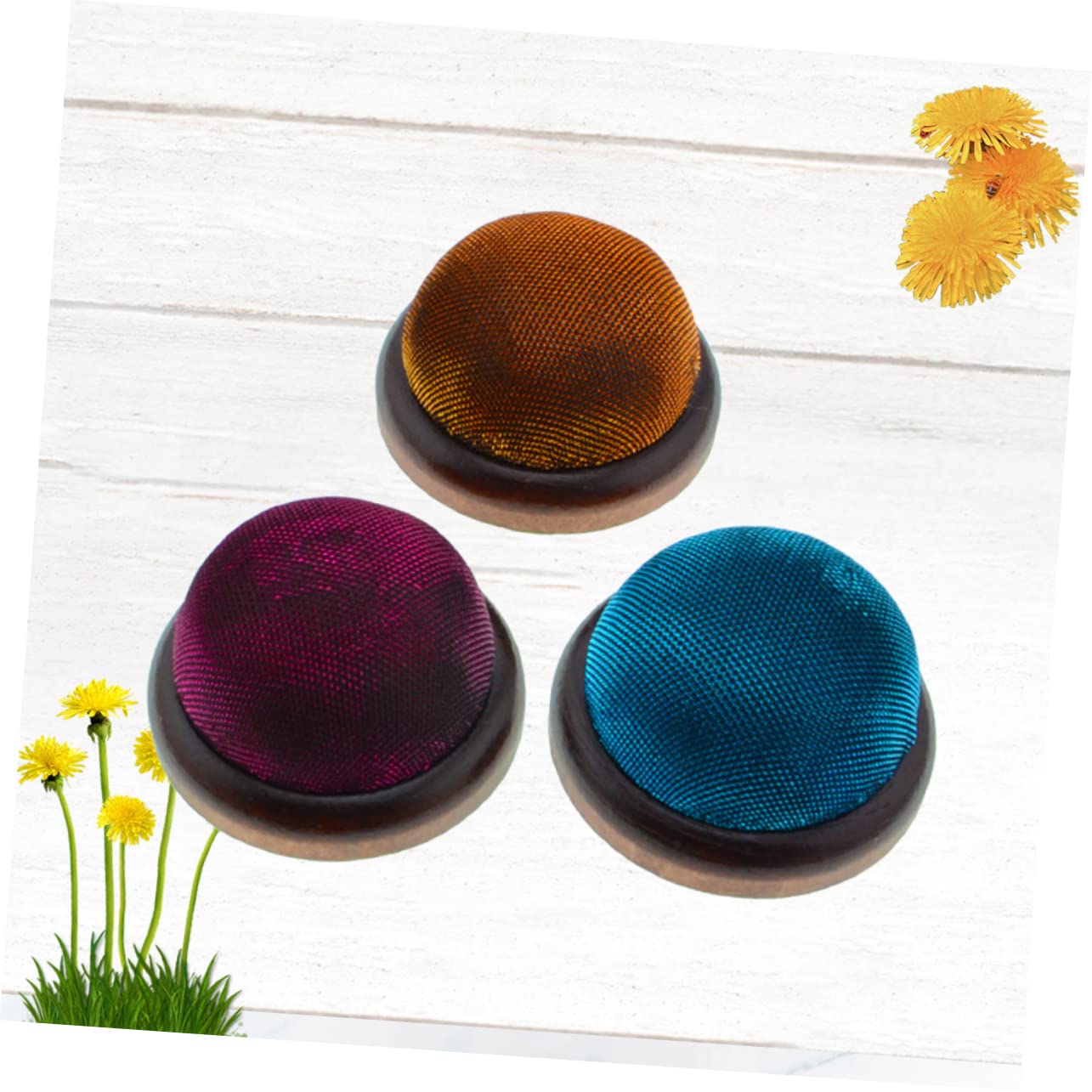 STOBOK 9piezas Cojín De Agujas Base De Madera y Brillo De Dorado Rojo Azul Organizador De Alfileres Para Manualidades y Costura