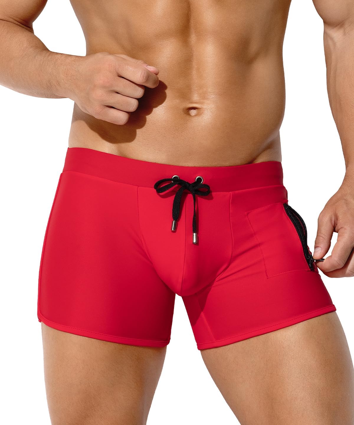 Arjen Kroos Men's Swim Briefs Quick Dry Square Leg Swimsuit Beach Trunk Swimwear with Pockets