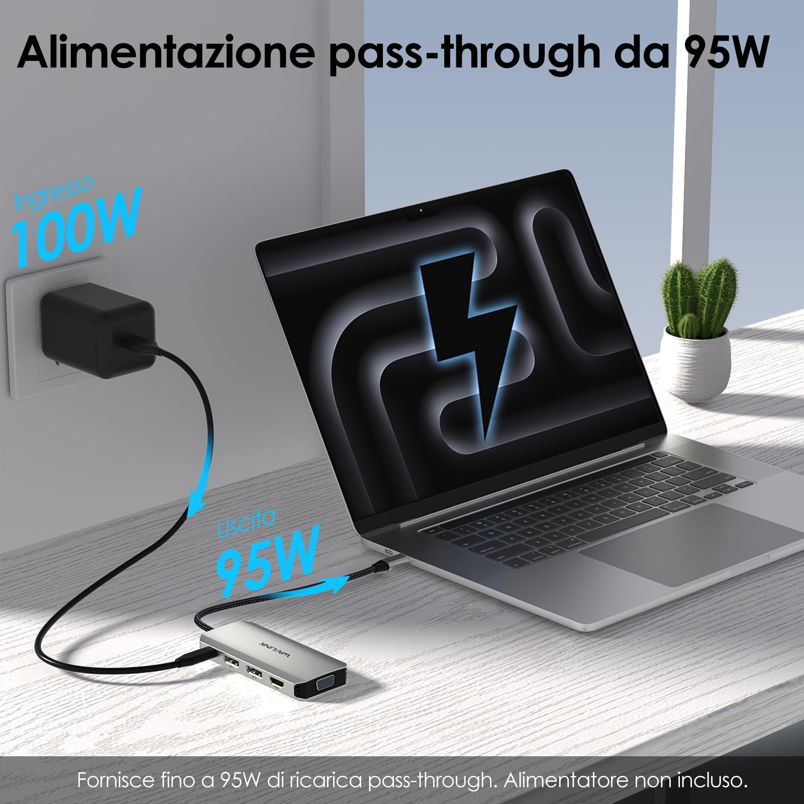 Docking station per laptop WAVLINK, docking station quad monitor con doppia porta DP, HDMI, VGA, ingresso PD da 100 W, 3 porte USB-A 2.0, compatibile con Dell/HP/Lenovo ecc., solo sistema Windows | Singolo 8K a 60Hz, 100W PD in, 3×USB-A per dispositivi wi