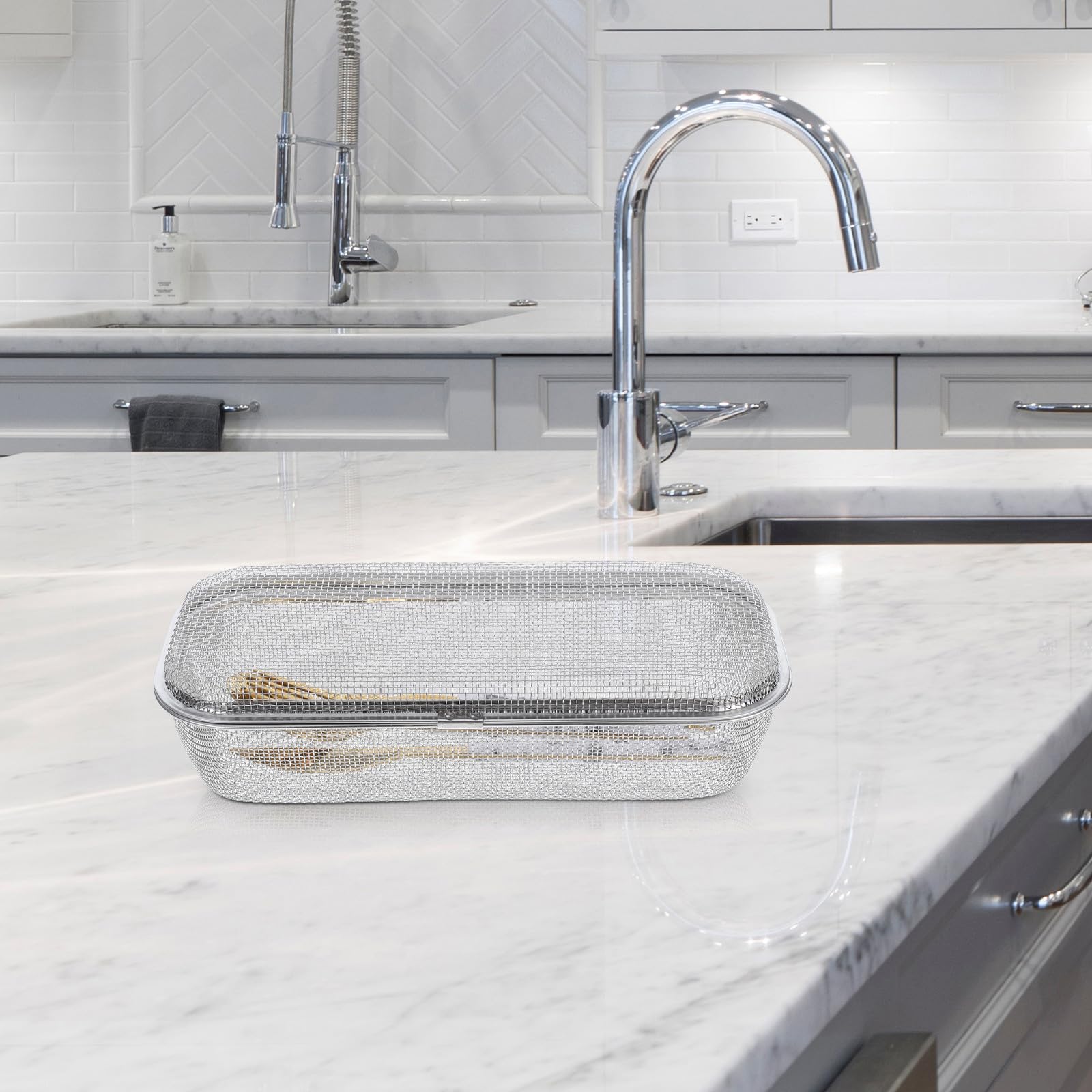 Lurrose 2 cestas para lavavajillas, cestas de acero inoxidable para cubiertos, rejilla de malla rectangular de repuesto para utensilios de cocina pequeños.