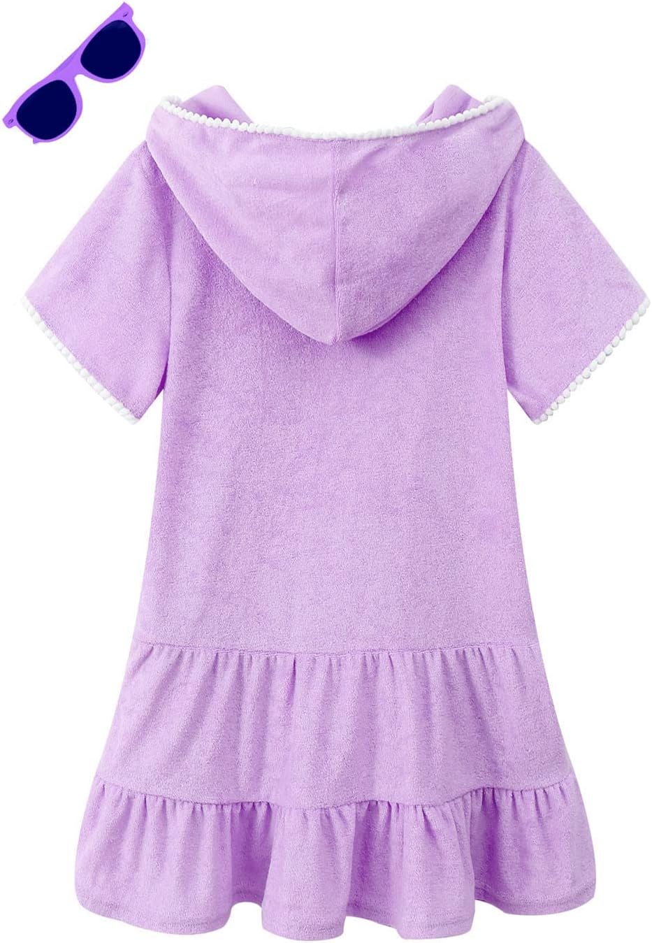 LUCKYGAL Girls Swim Cover Up Kids Swimsuit Coverup Terry Zip-Up Beach Bathing Suit Wraps with Sunglasses - Image 2