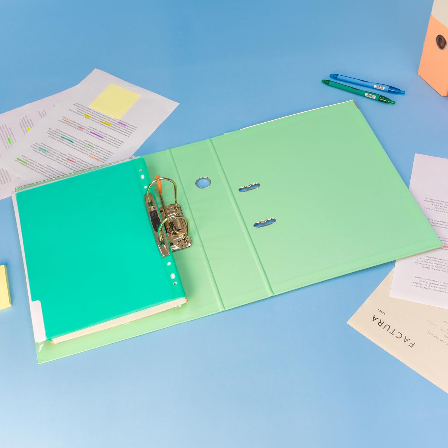Plus Office Folio Rado Lever Super Strong Large Capacity 80 mm Spine Pastel Green